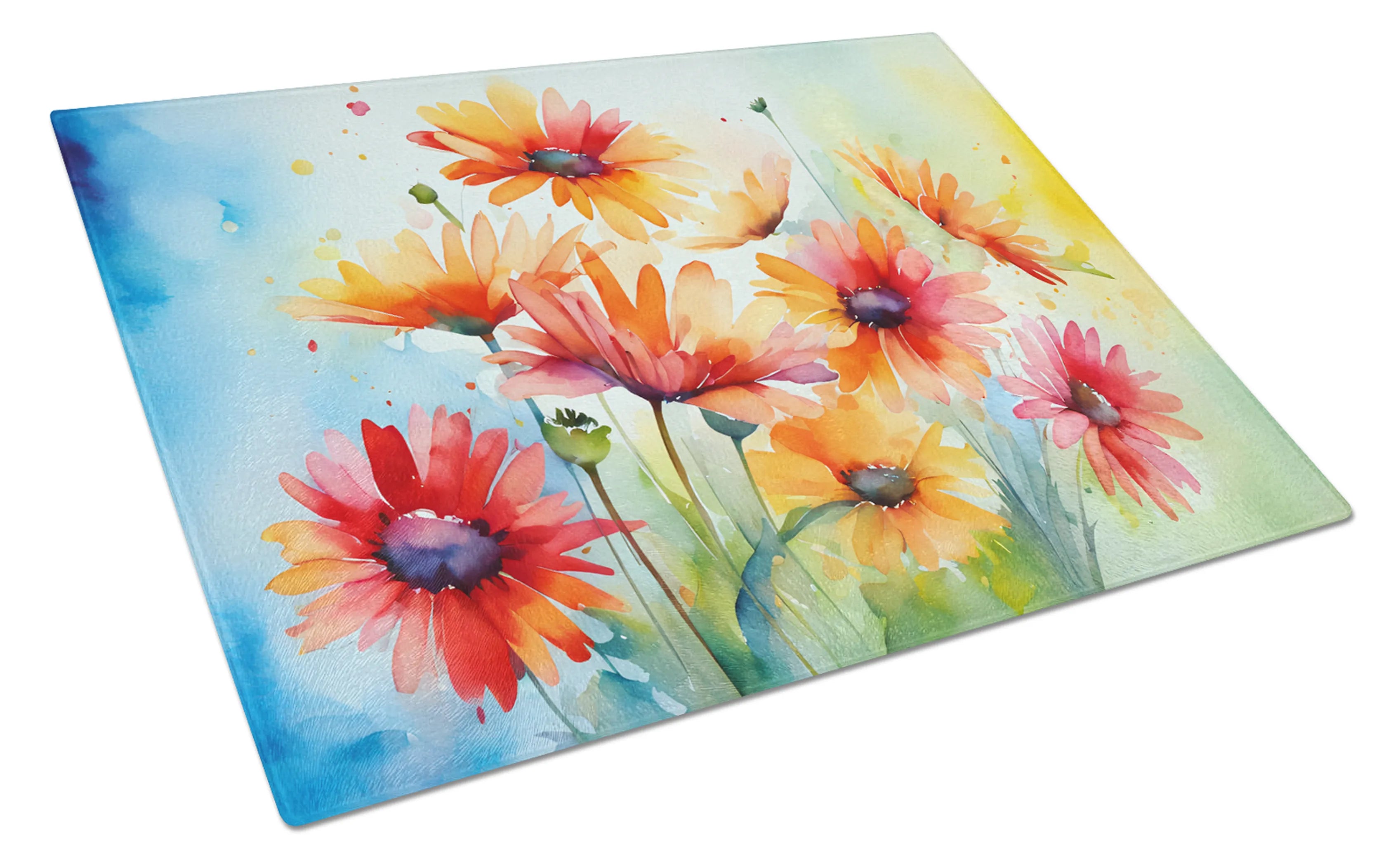 Flowers in Watercolor Glass Cutting Board - Size: LARGE | Pack Of: 1 | Collection name: Flowers in watercolor