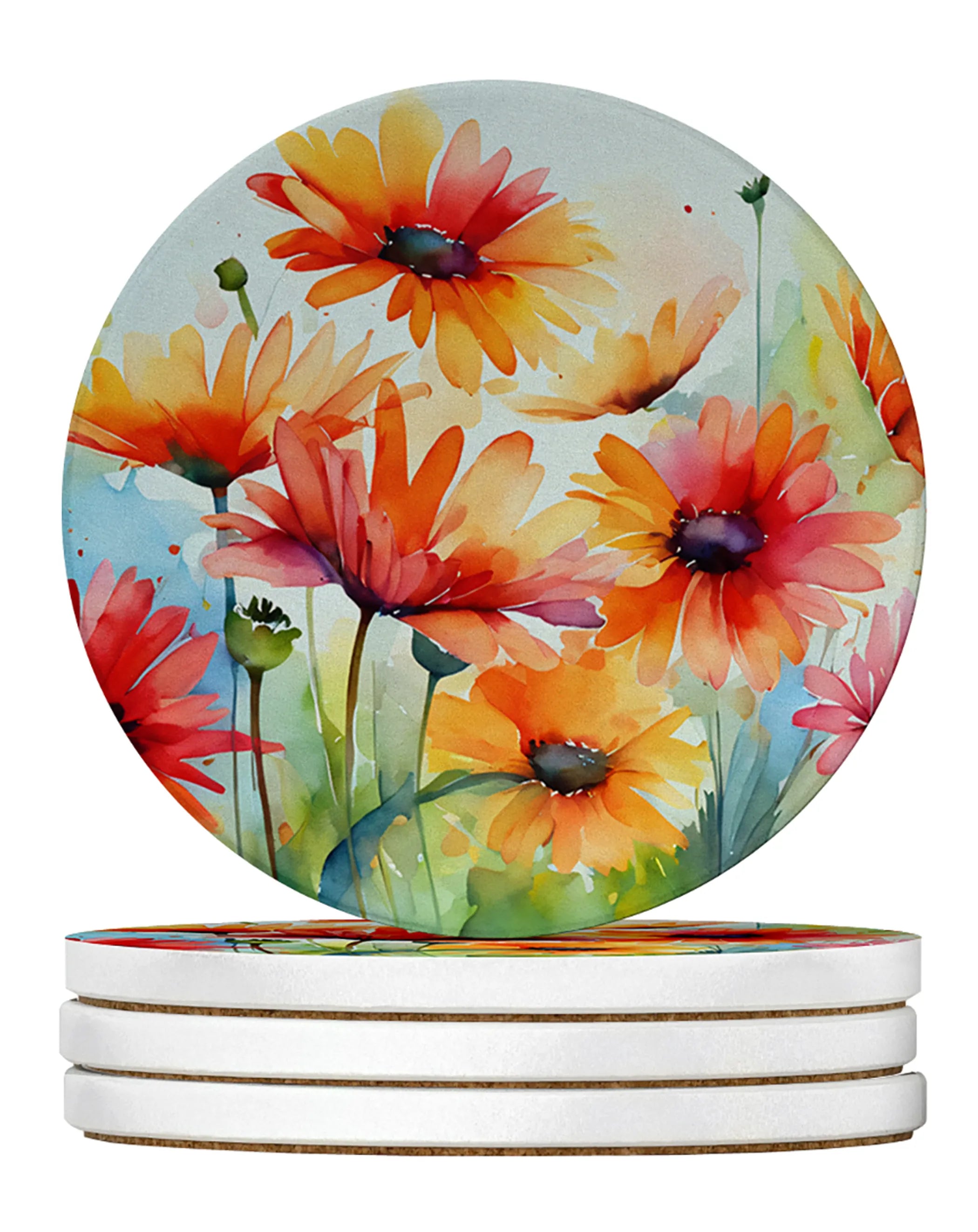 Flowers in Watercolor Large Sandstone Coasters