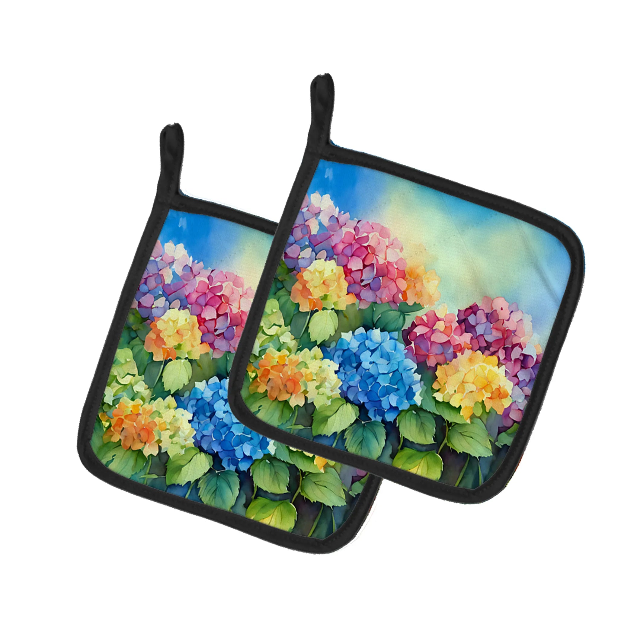 Flowers in Watercolor Pair of Pot Holders - Size: 7.5HX7.5W | Pack Of: 1 | Collection name: Flowers in watercolor