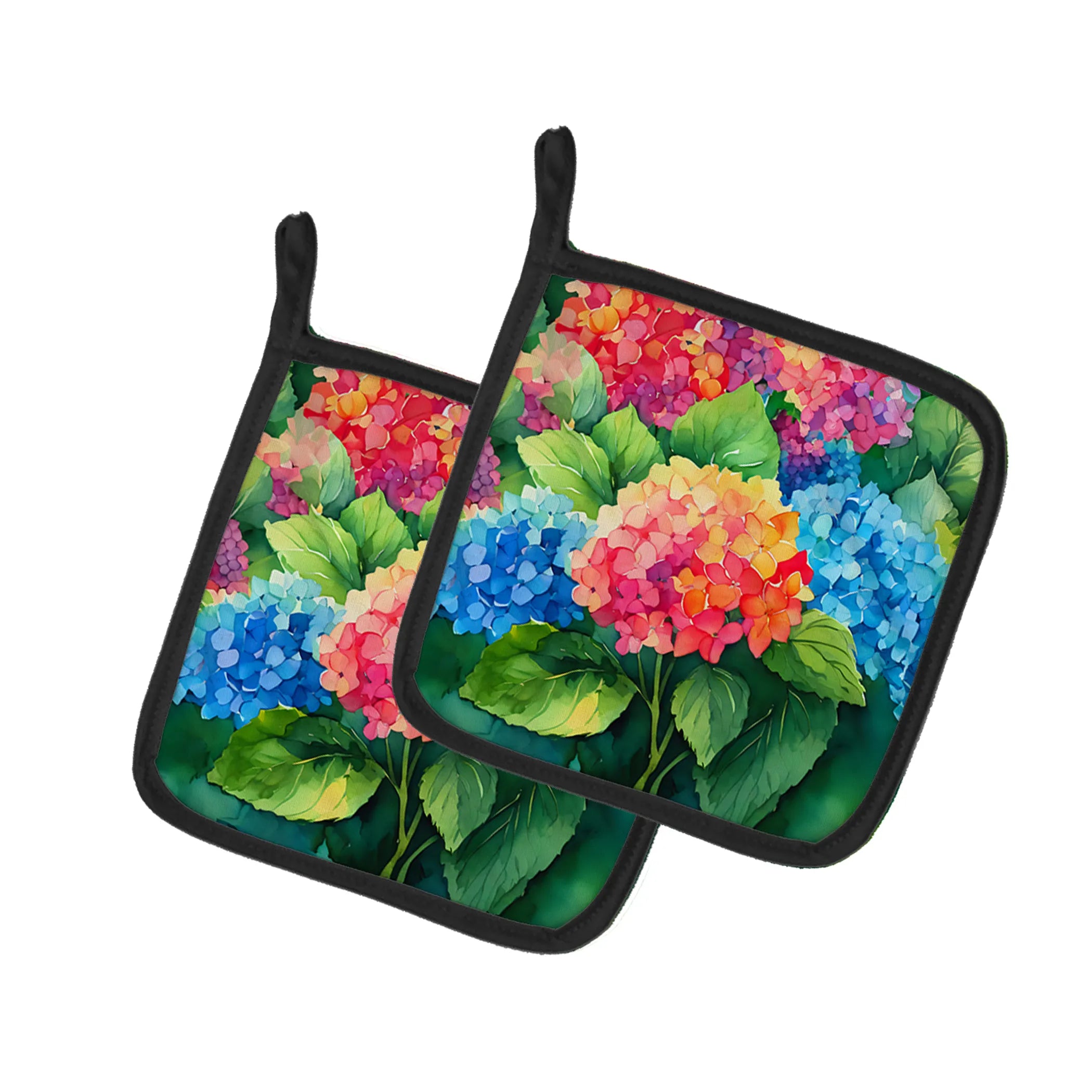 Flowers in Watercolor Pair of Pot Holders - Size: 7.5HX7.5W | Pack Of: 1 | Collection name: Flowers in watercolor