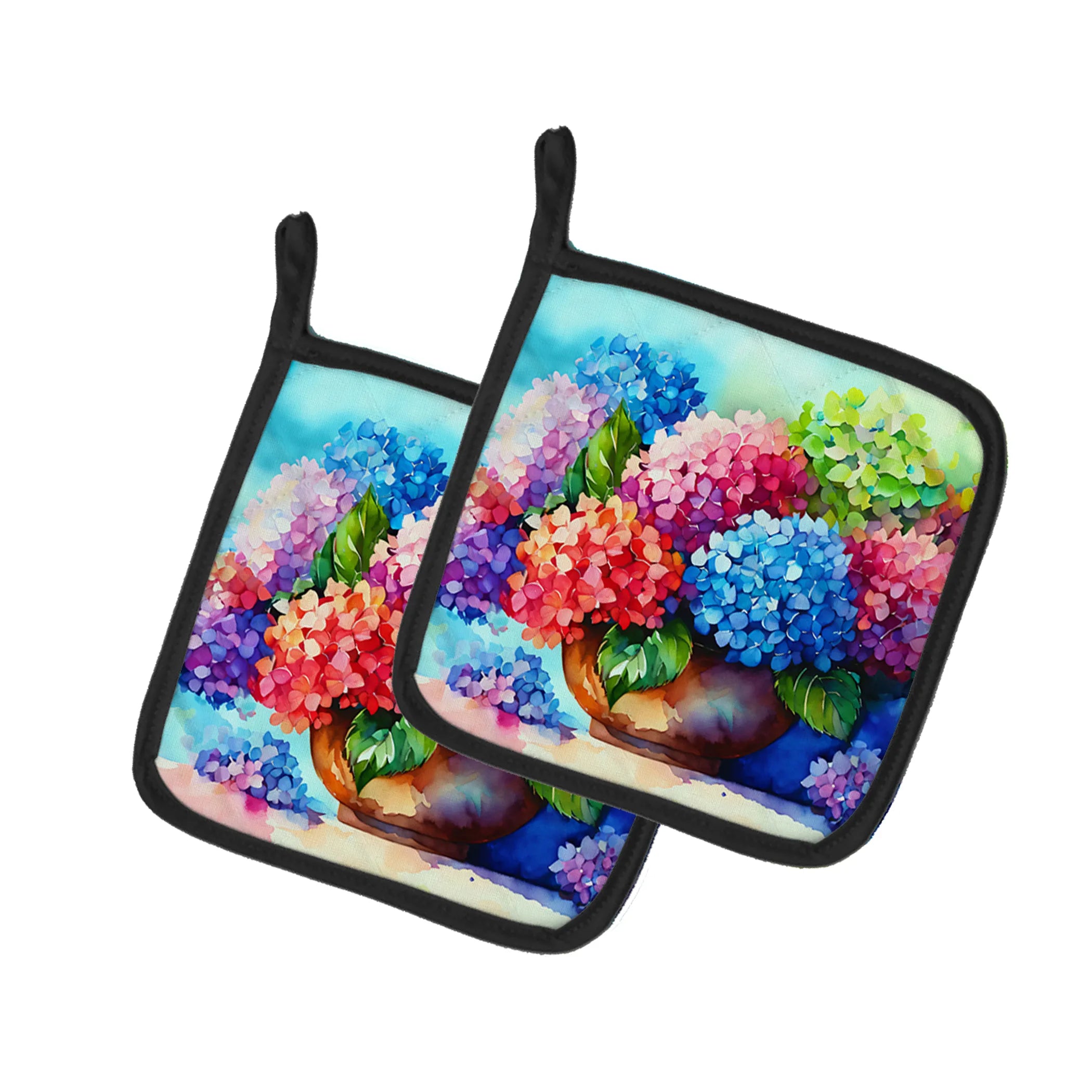 Flowers in Watercolor Pair of Pot Holders - Size: 7.5HX7.5W | Pack Of: 1 | Collection name: Flowers in watercolor