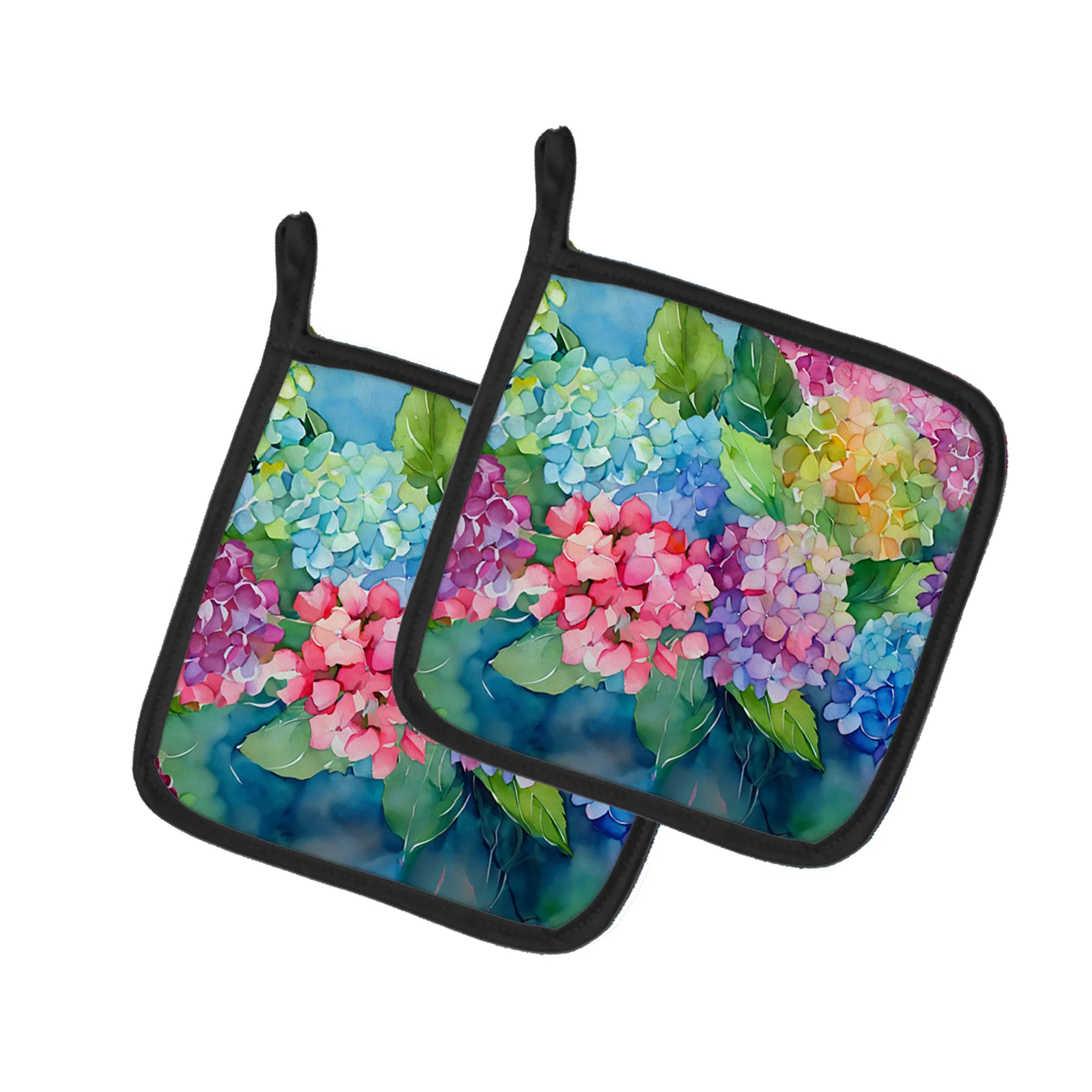 Flowers in Watercolor Pair of Pot Holders - Size: 7.5HX7.5W | Pack Of: 1 | Collection name: Flowers in watercolor