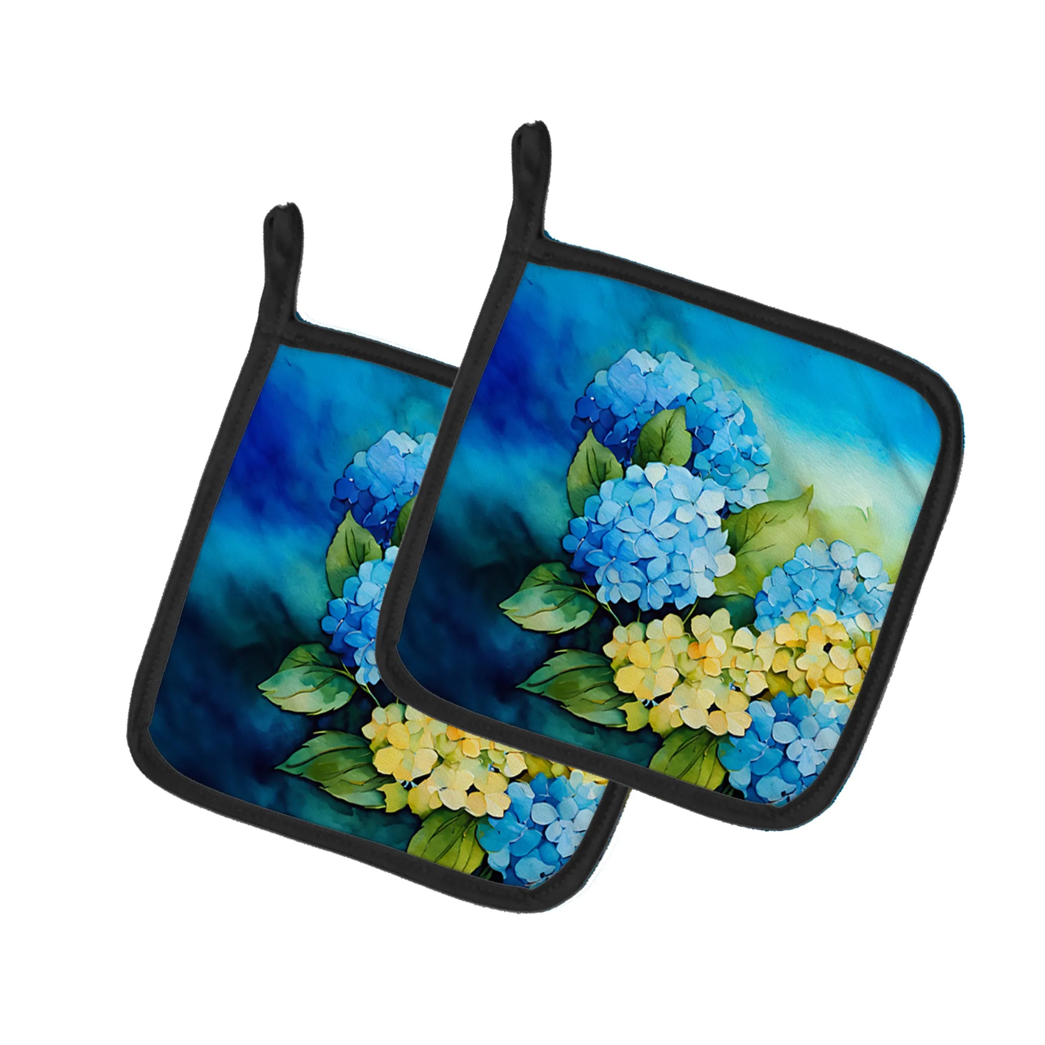 Flowers in Watercolor Pair of Pot Holders - Size: 7.5HX7.5W | Pack Of: 1 | Collection name: Flowers in watercolor