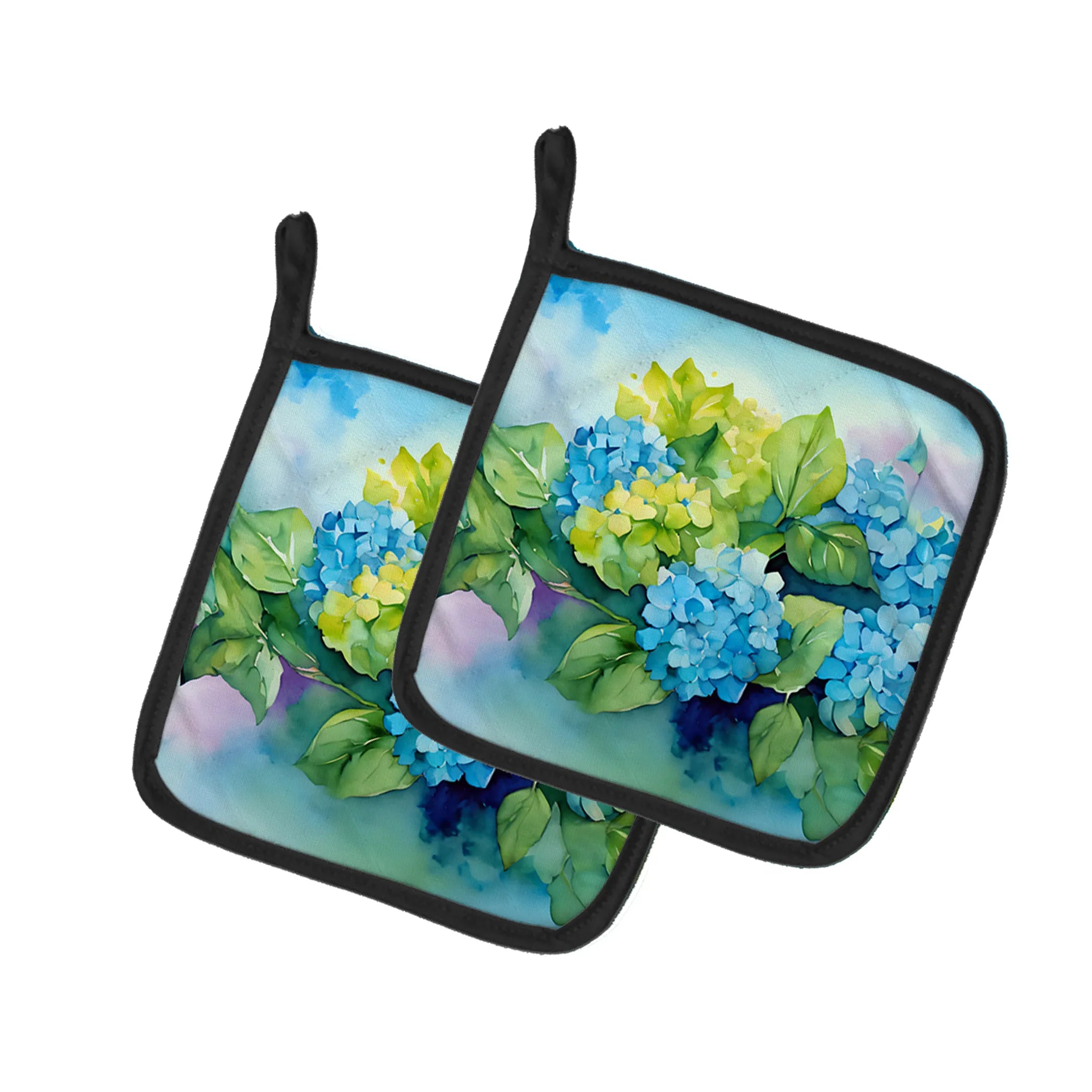 Flowers in Watercolor Pair of Pot Holders - Size: 7.5HX7.5W | Pack Of: 1 | Collection name: Flowers in watercolor