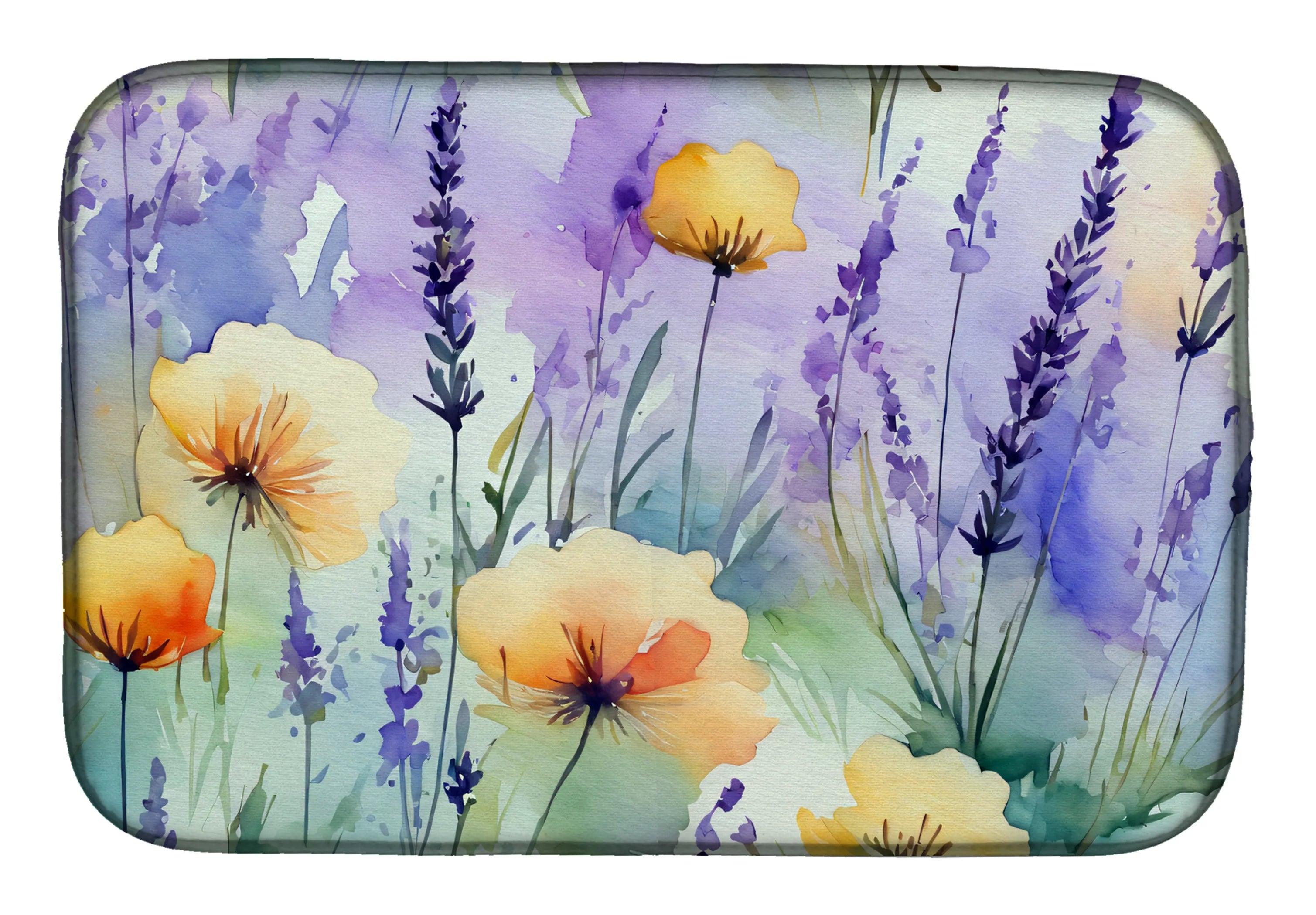 Flowers in Watercolor Dish Drying Mat - Size: 14  X 21" | Pack Of: 1 | Collection name: Flowers in watercolor
