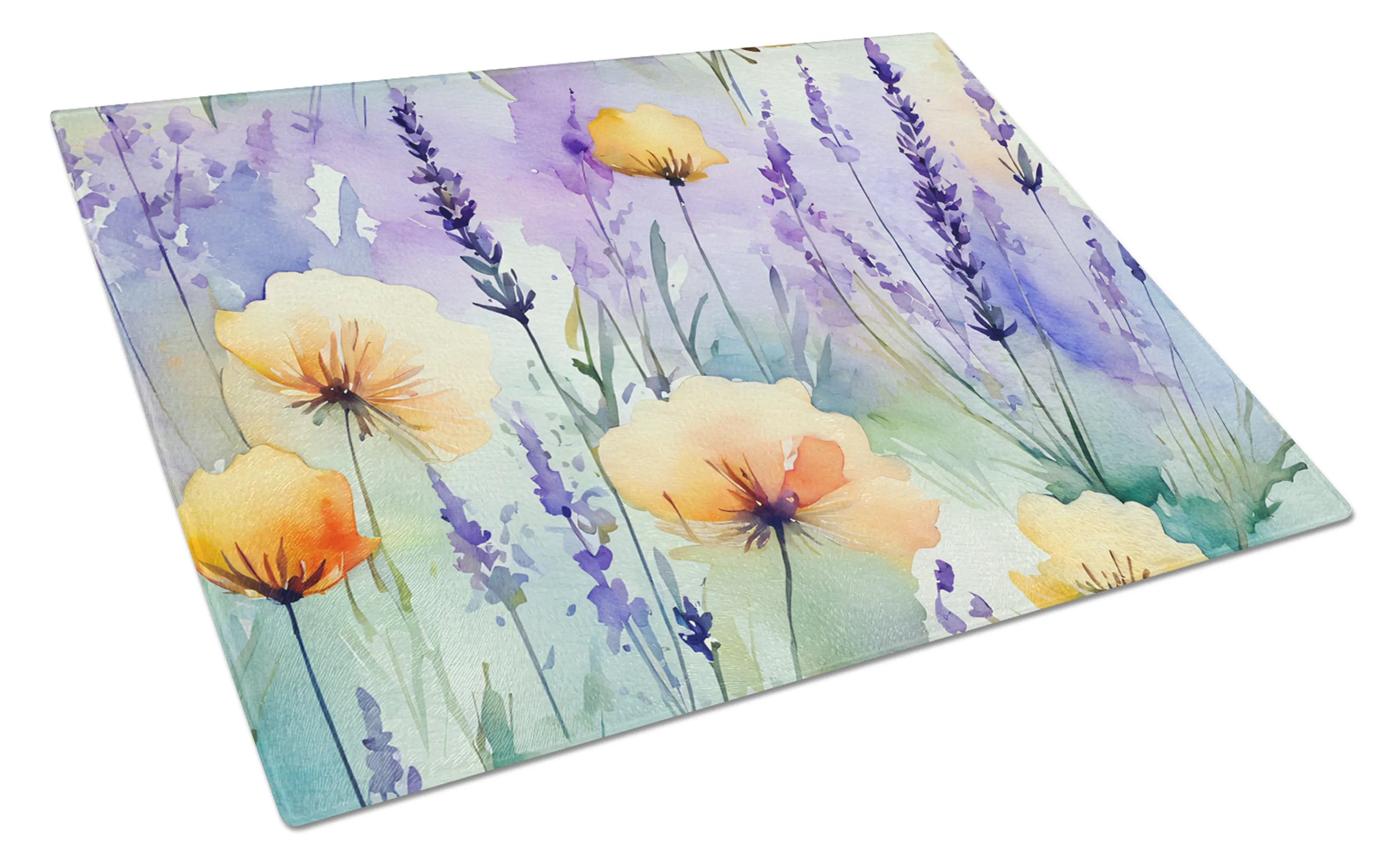 Flowers in Watercolor Glass Cutting Board - Size: LARGE | Pack Of: 1 | Collection name: Flowers in watercolor