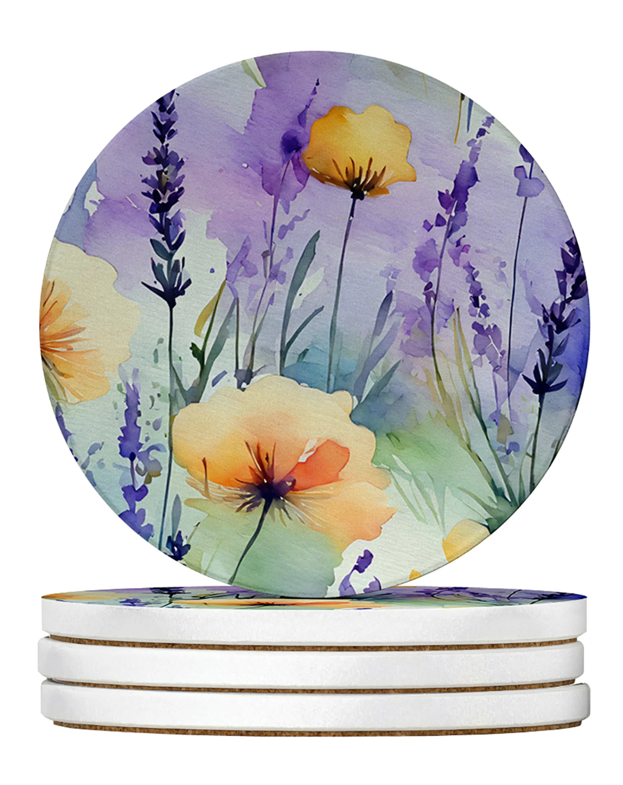 Flowers in Watercolor Large Sandstone Coasters