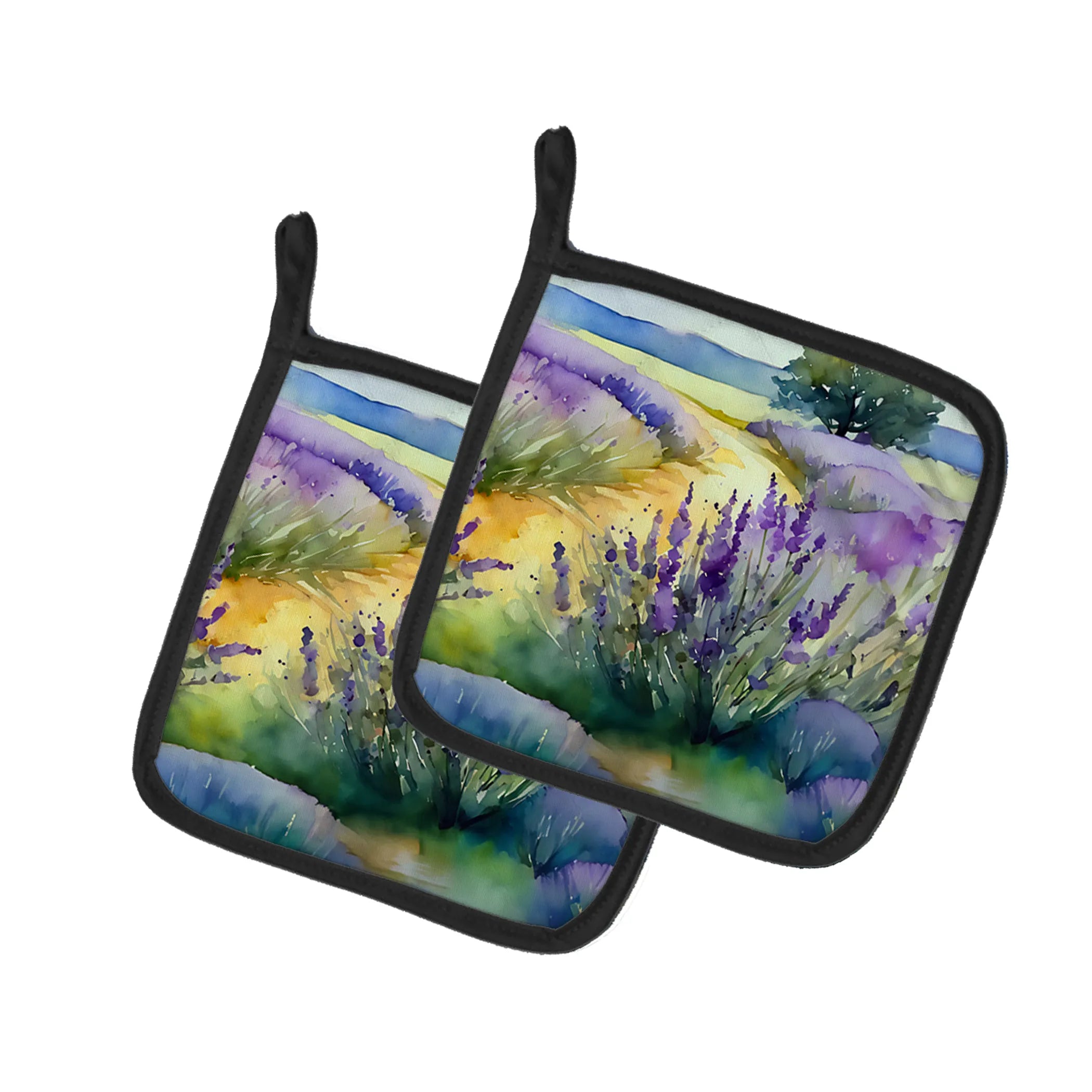Flowers in Watercolor Pair of Pot Holders - Size: 7.5HX7.5W | Pack Of: 1 | Collection name: Flowers in watercolor