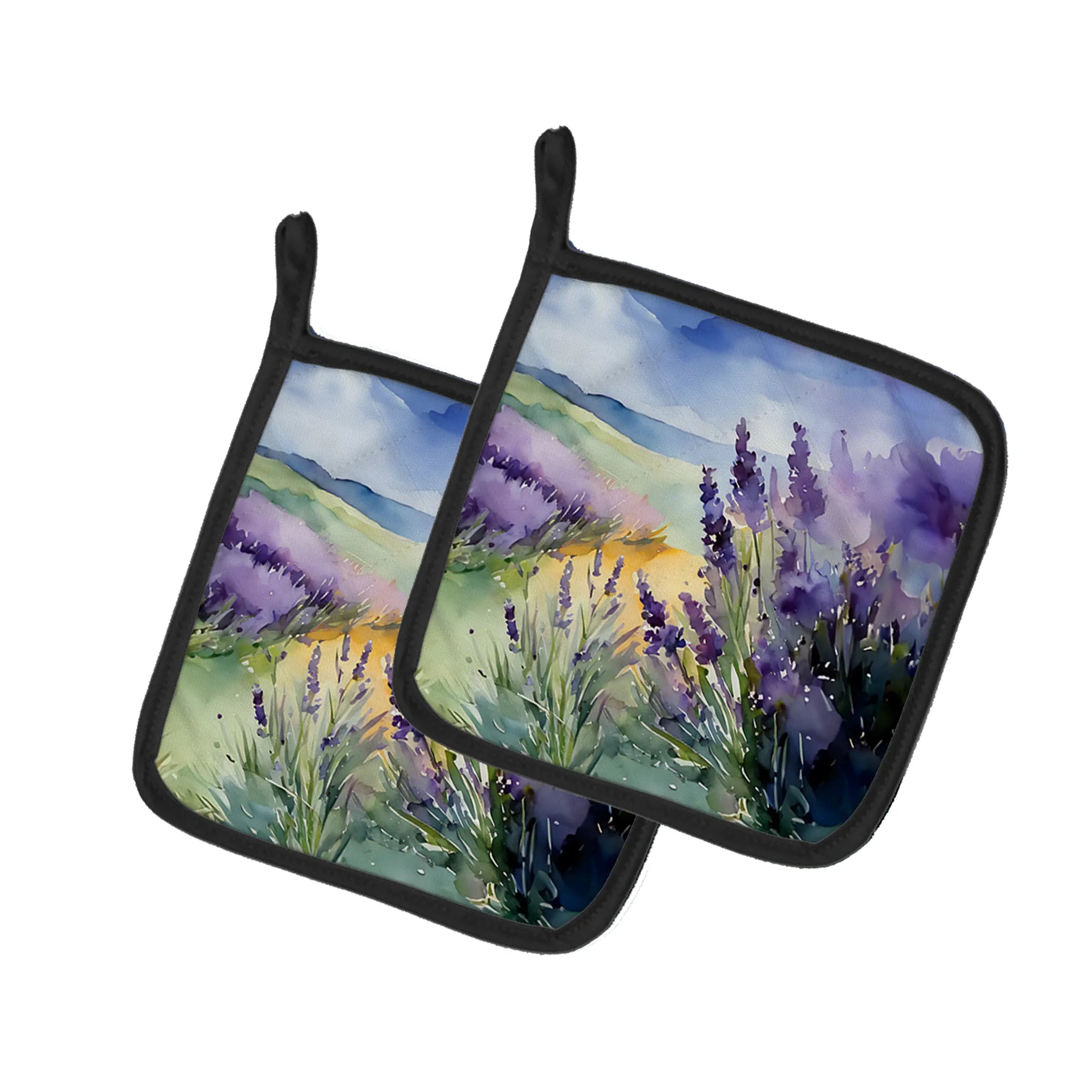 Flowers in Watercolor Pair of Pot Holders - Size: 7.5HX7.5W | Pack Of: 1 | Collection name: Flowers in watercolor