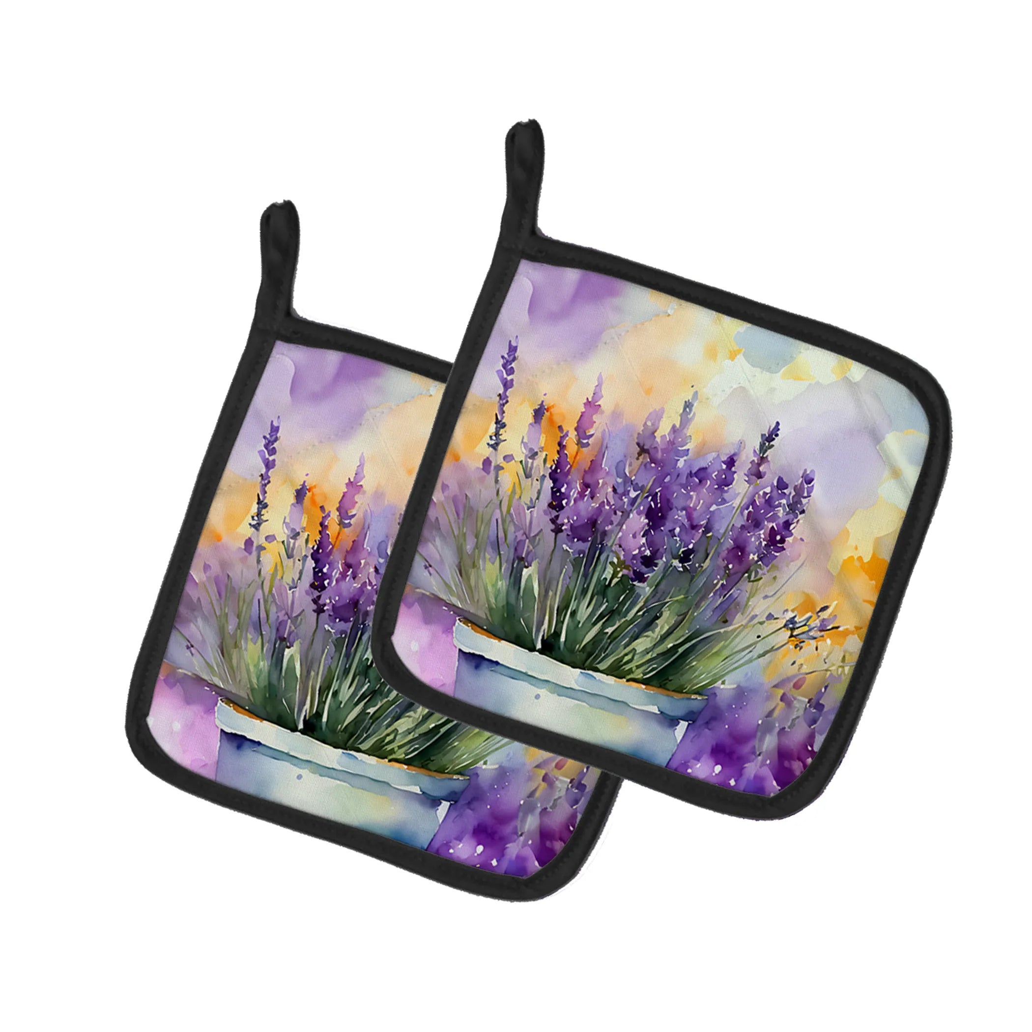 Flowers in Watercolor Pair of Pot Holders - Size: 7.5HX7.5W | Pack Of: 1 | Collection name: Flowers in watercolor