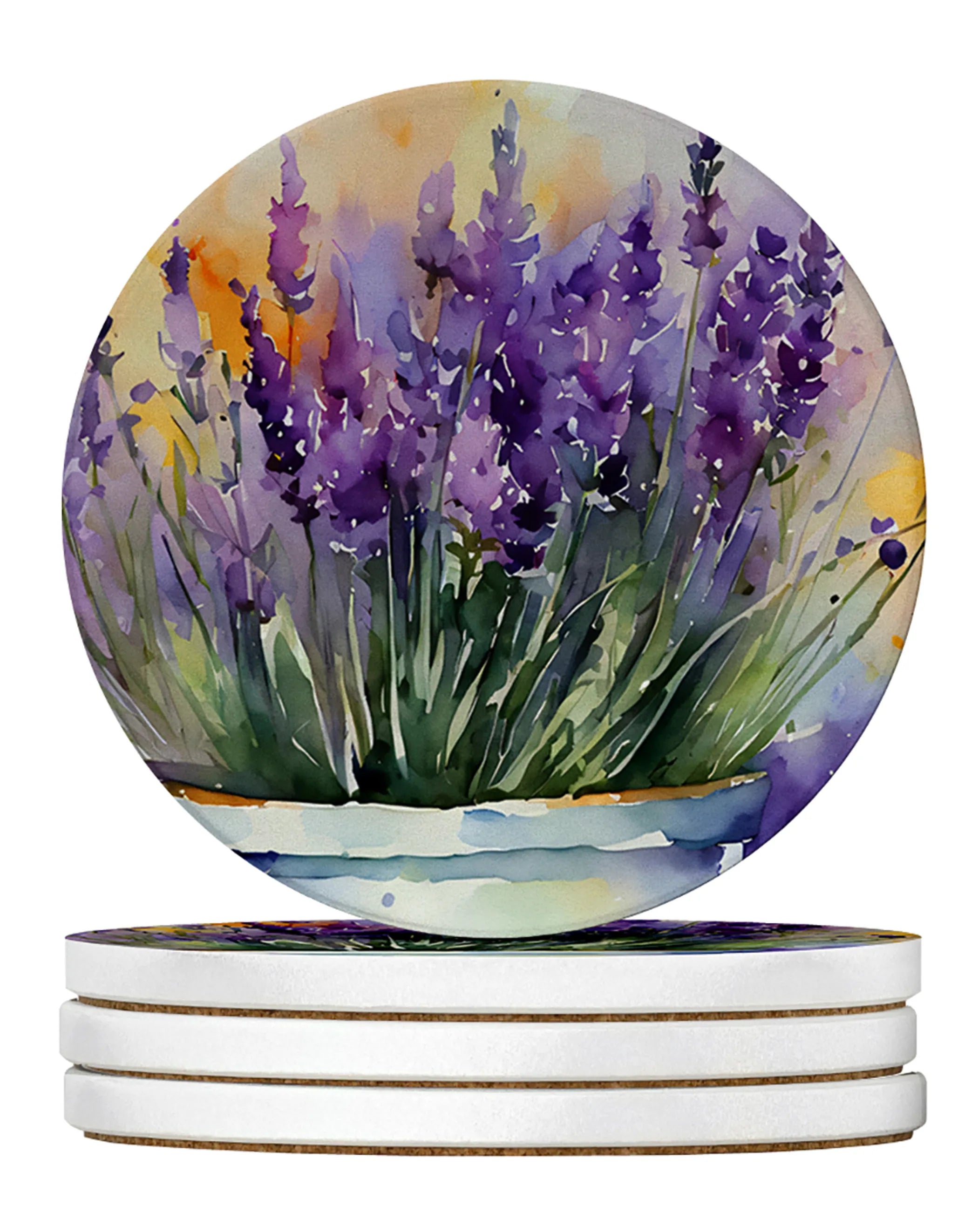 Flowers in Watercolor Large Sandstone Coasters