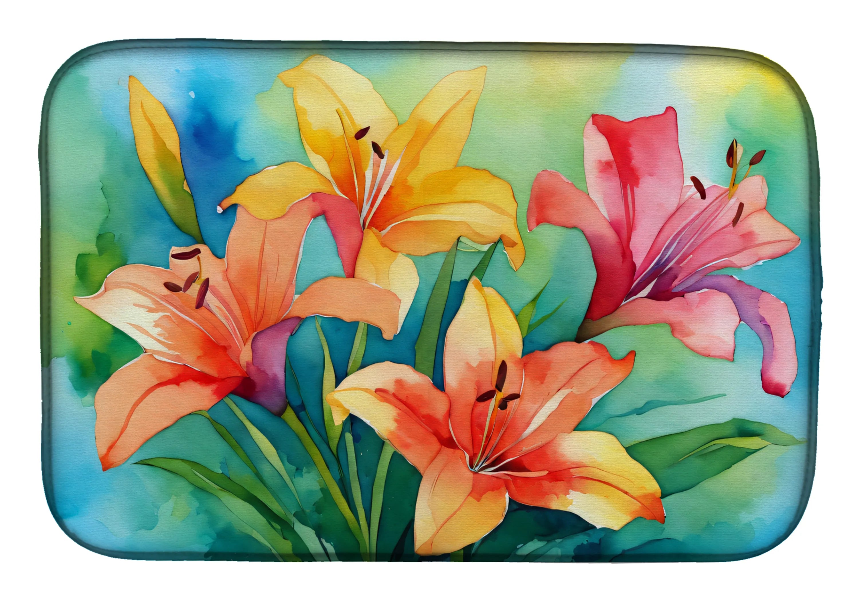 Flowers in Watercolor Dish Drying Mat - Size: 14  X 21" | Pack Of: 1 | Collection name: Flowers in watercolor