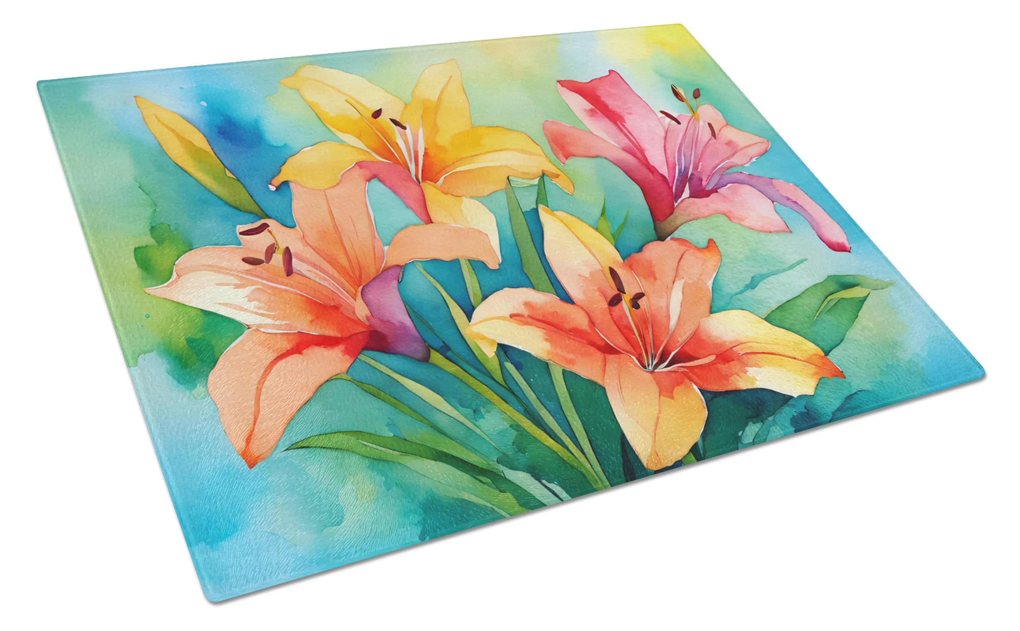 Flowers in Watercolor Glass Cutting Board - Size: LARGE | Pack Of: 1 | Collection name: Flowers in watercolor