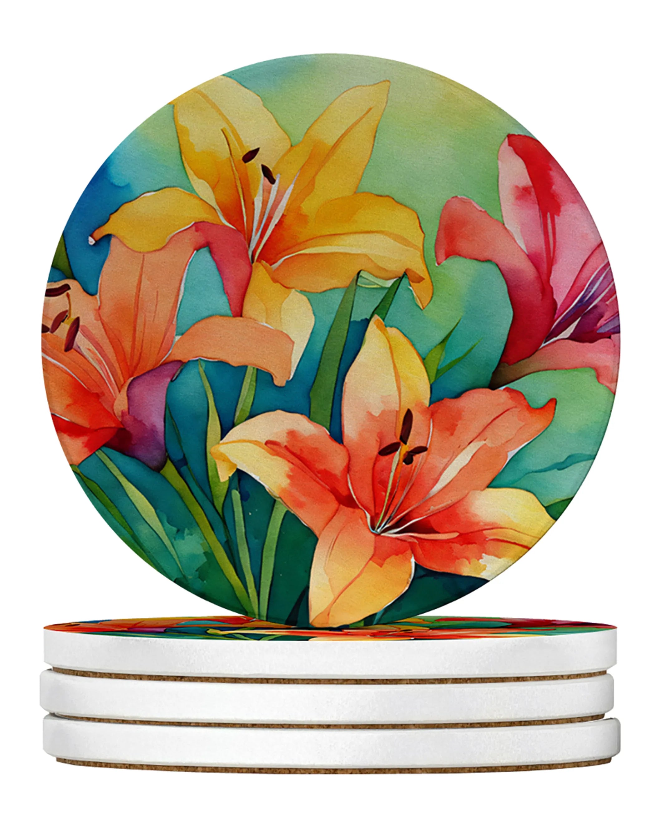 Flowers in Watercolor Large Sandstone Coasters