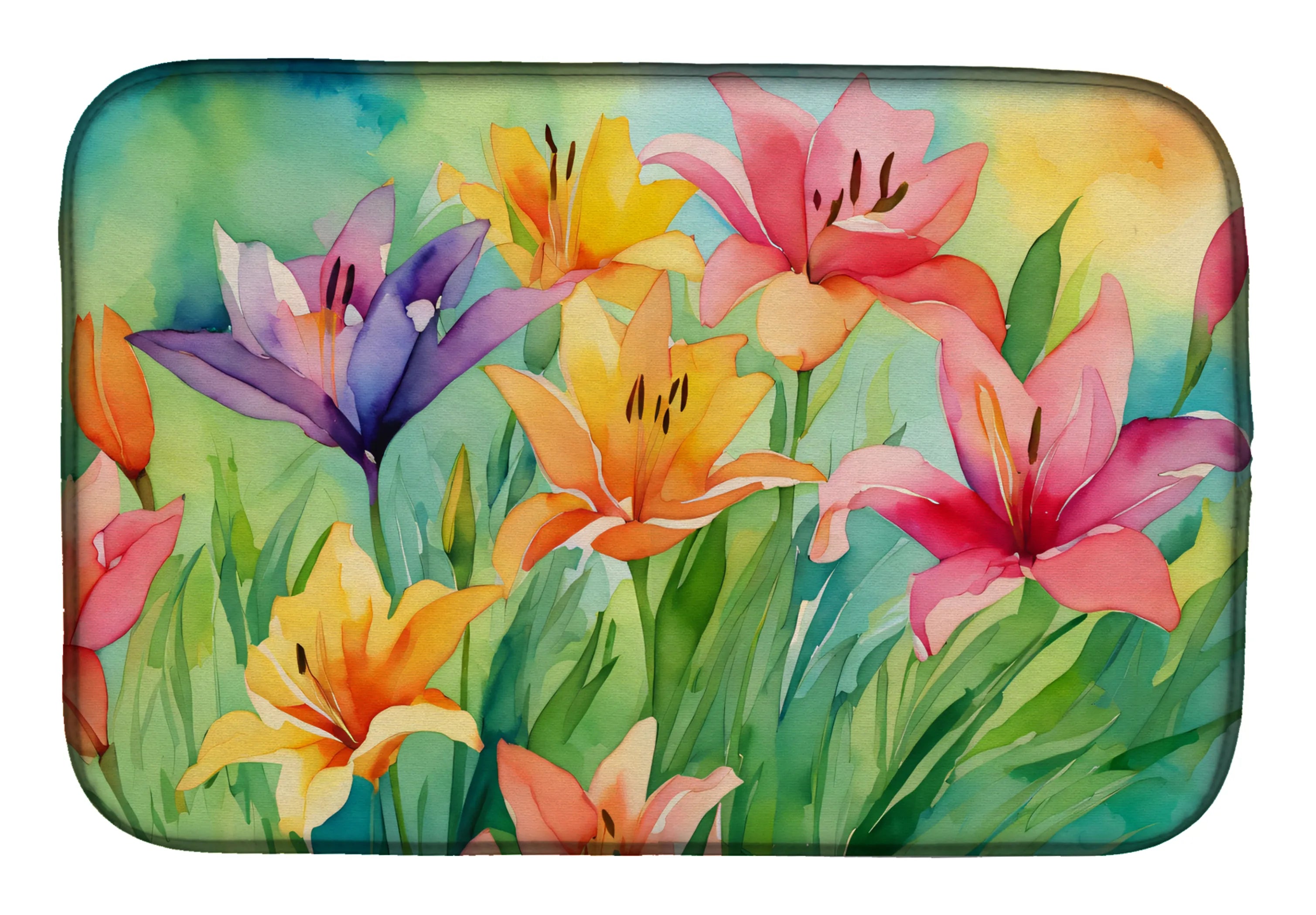 Flowers in Watercolor Dish Drying Mat - Size: 14  X 21" | Pack Of: 1 | Collection name: Flowers in watercolor