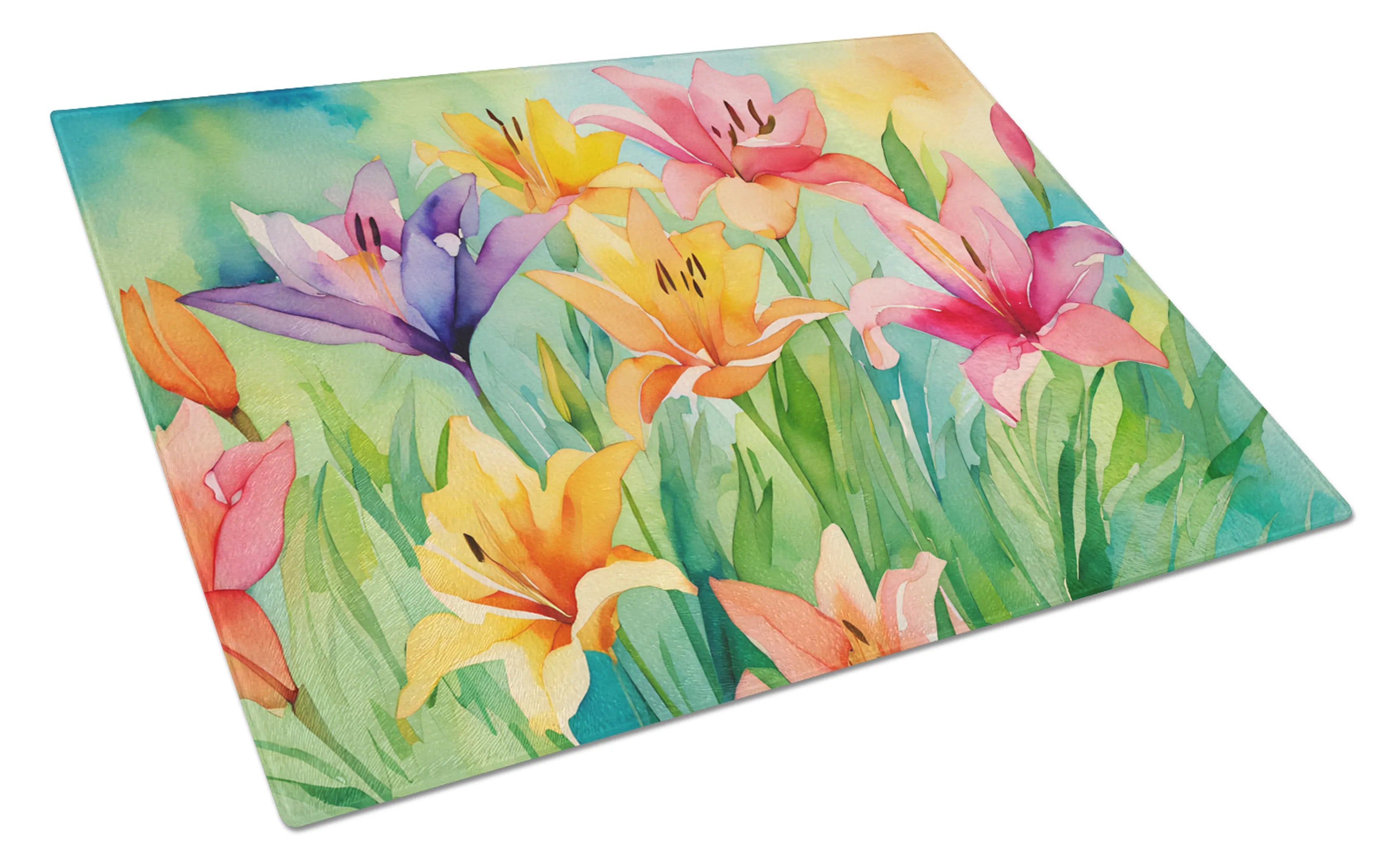 Flowers in Watercolor Glass Cutting Board - Size: LARGE | Pack Of: 1 | Collection name: Flowers in watercolor