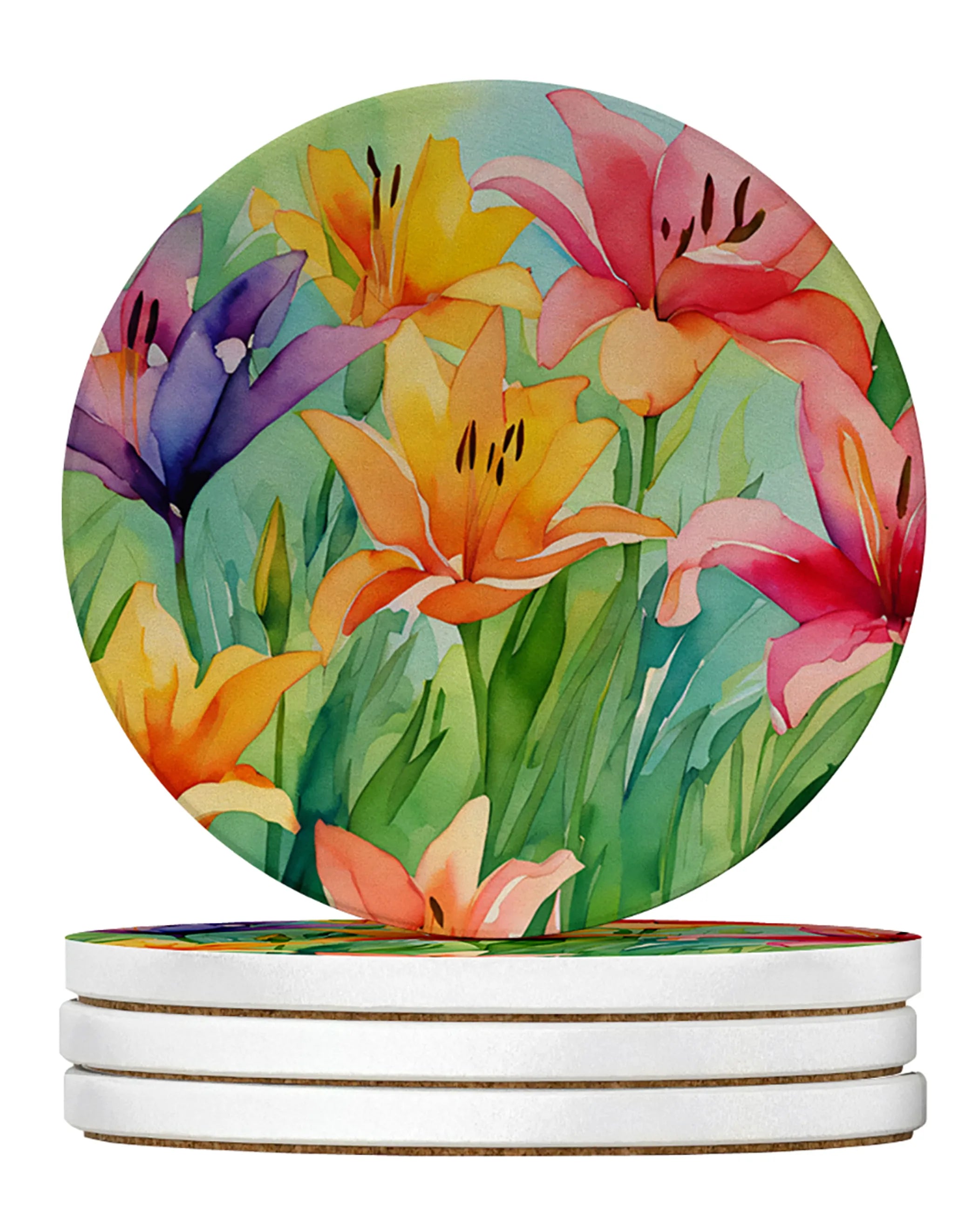 Flowers in Watercolor Large Sandstone Coasters