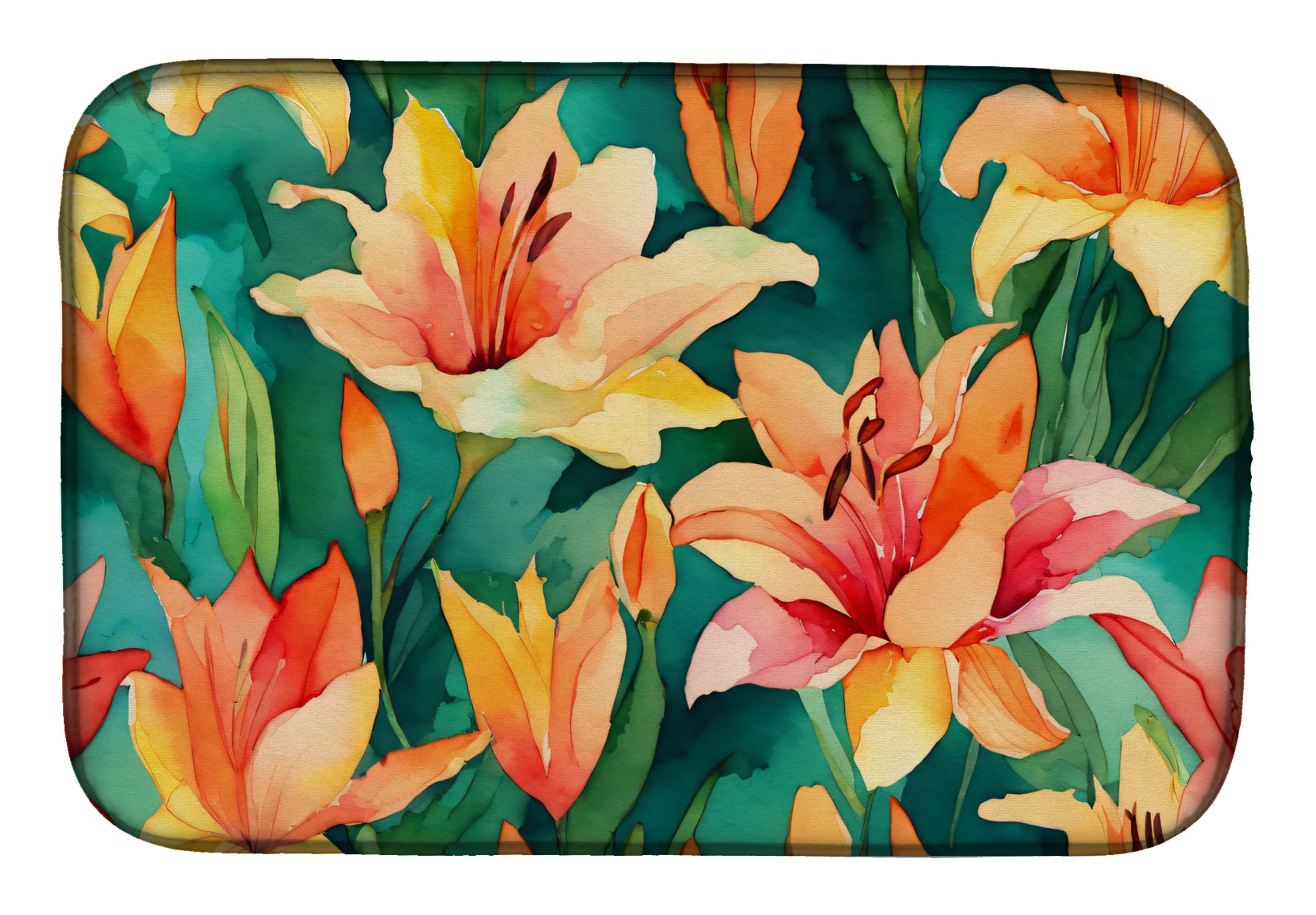 Flowers in Watercolor Dish Drying Mat - Size: 14  X 21" | Pack Of: 1 | Collection name: Flowers in watercolor