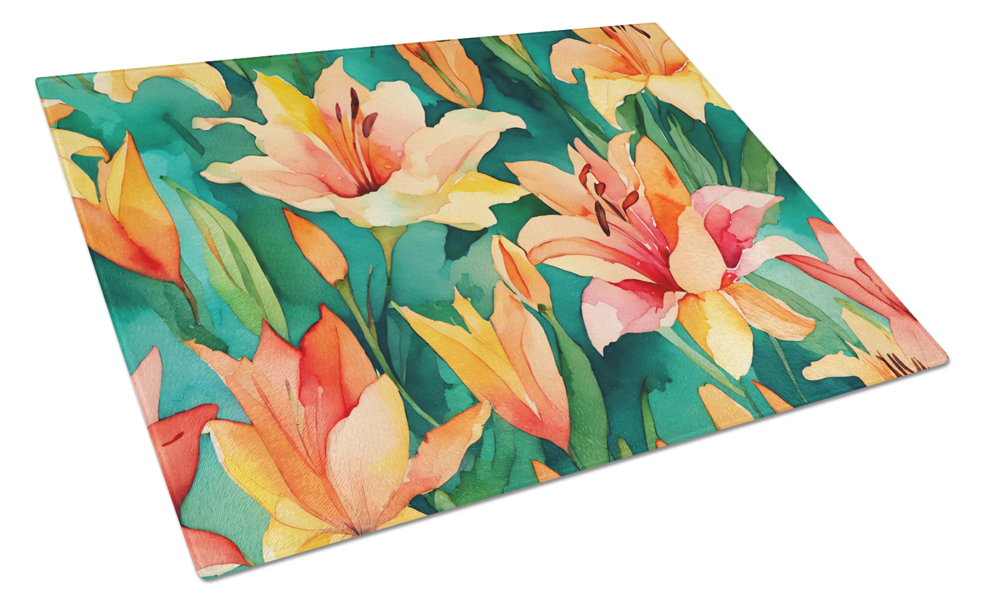 Flowers in Watercolor Glass Cutting Board - Size: LARGE | Pack Of: 1 | Collection name: Flowers in watercolor