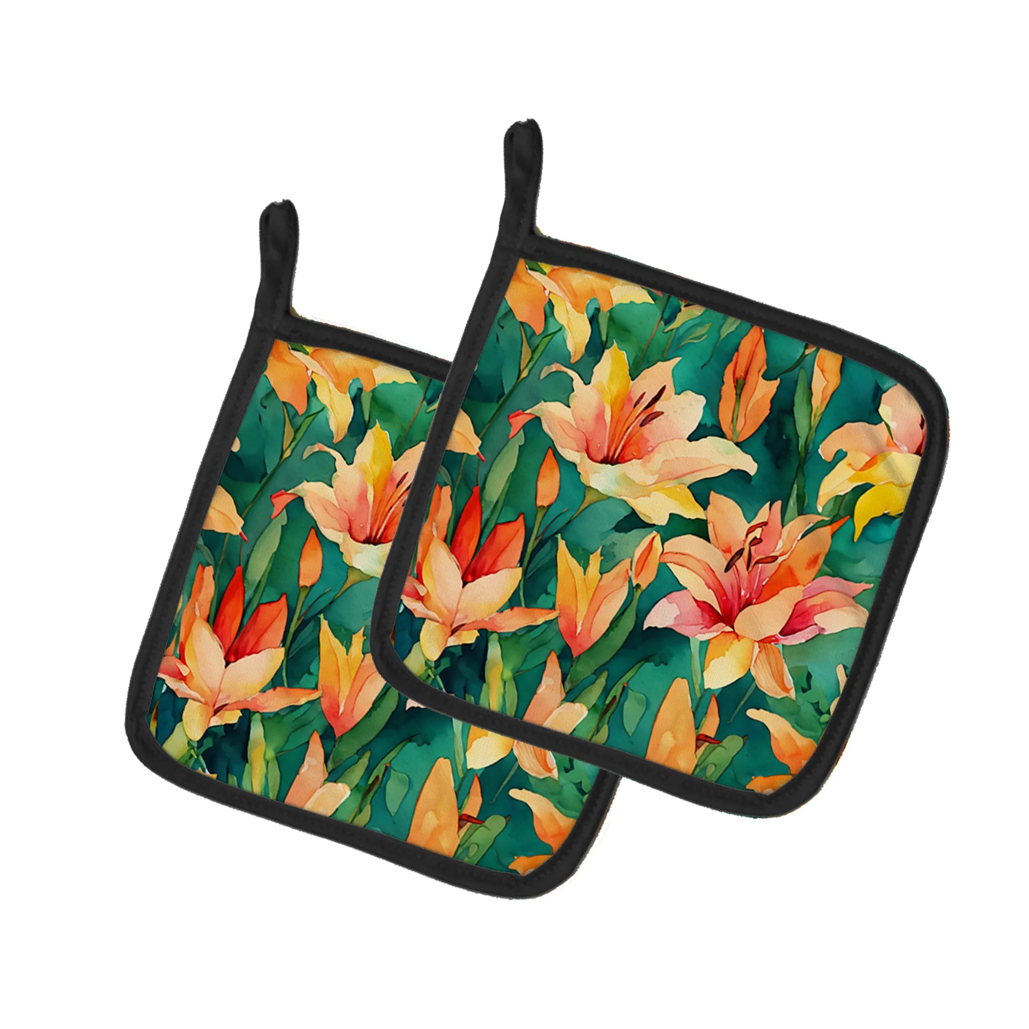 Flowers in Watercolor Pair of Pot Holders - Size: 7.5HX7.5W | Pack Of: 1 | Collection name: Flowers in watercolor