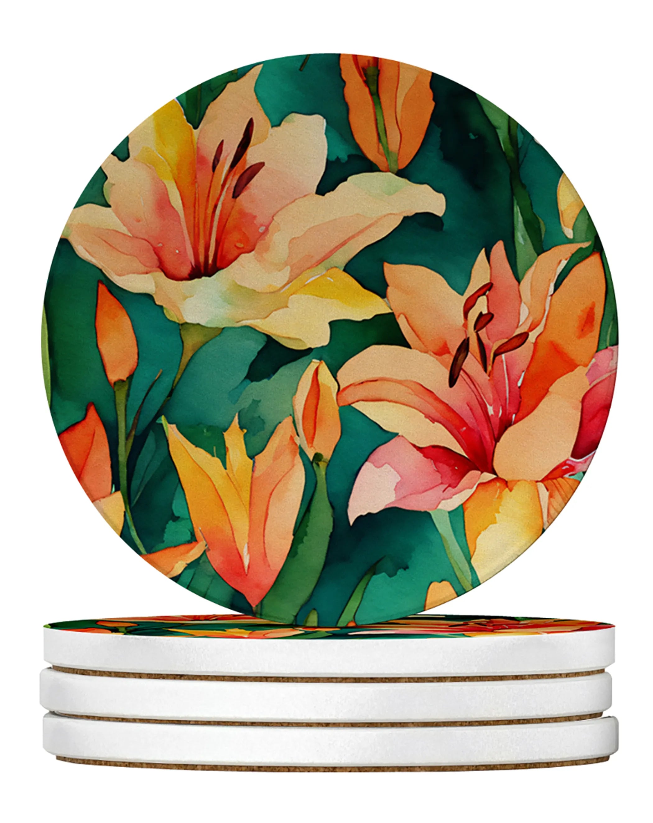 Flowers in Watercolor Large Sandstone Coasters