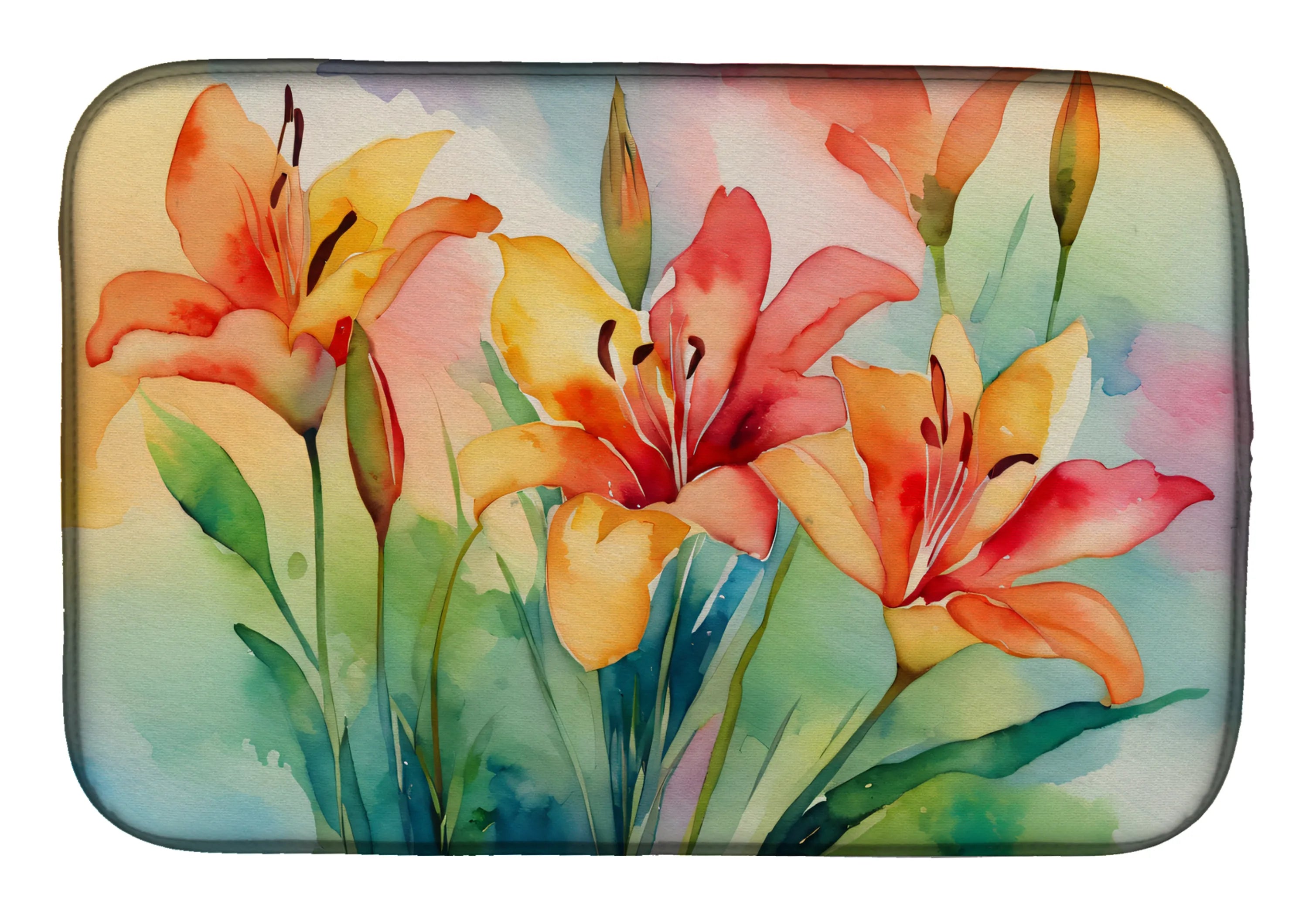 Flowers in Watercolor Dish Drying Mat - Size: 14  X 21" | Pack Of: 1 | Collection name: Flowers in watercolor
