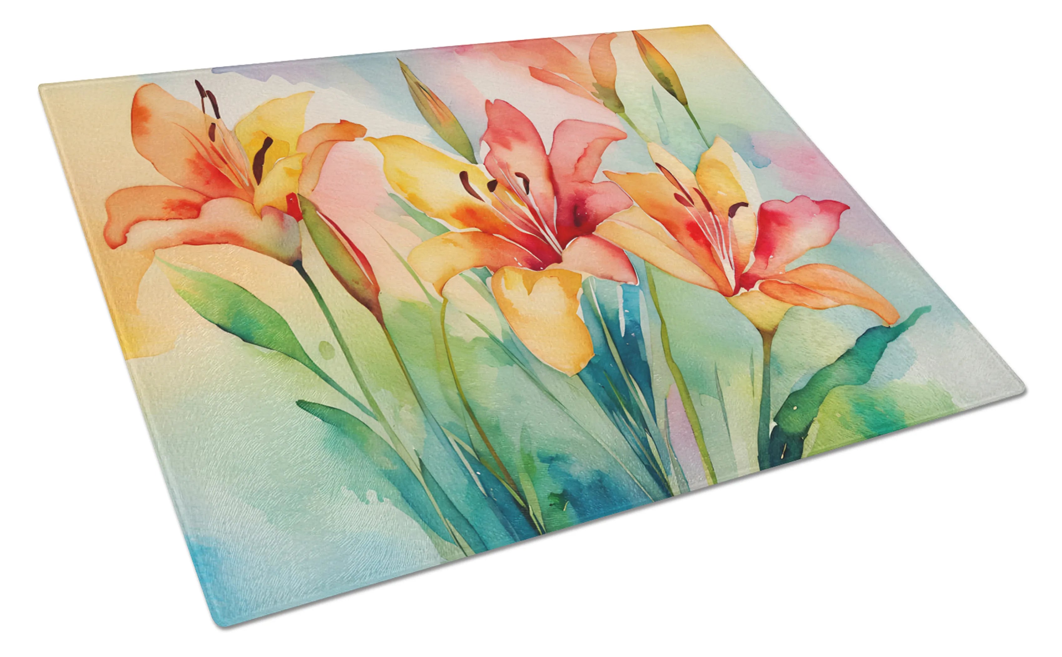 Flowers in Watercolor Glass Cutting Board - Size: LARGE | Pack Of: 1 | Collection name: Flowers in watercolor
