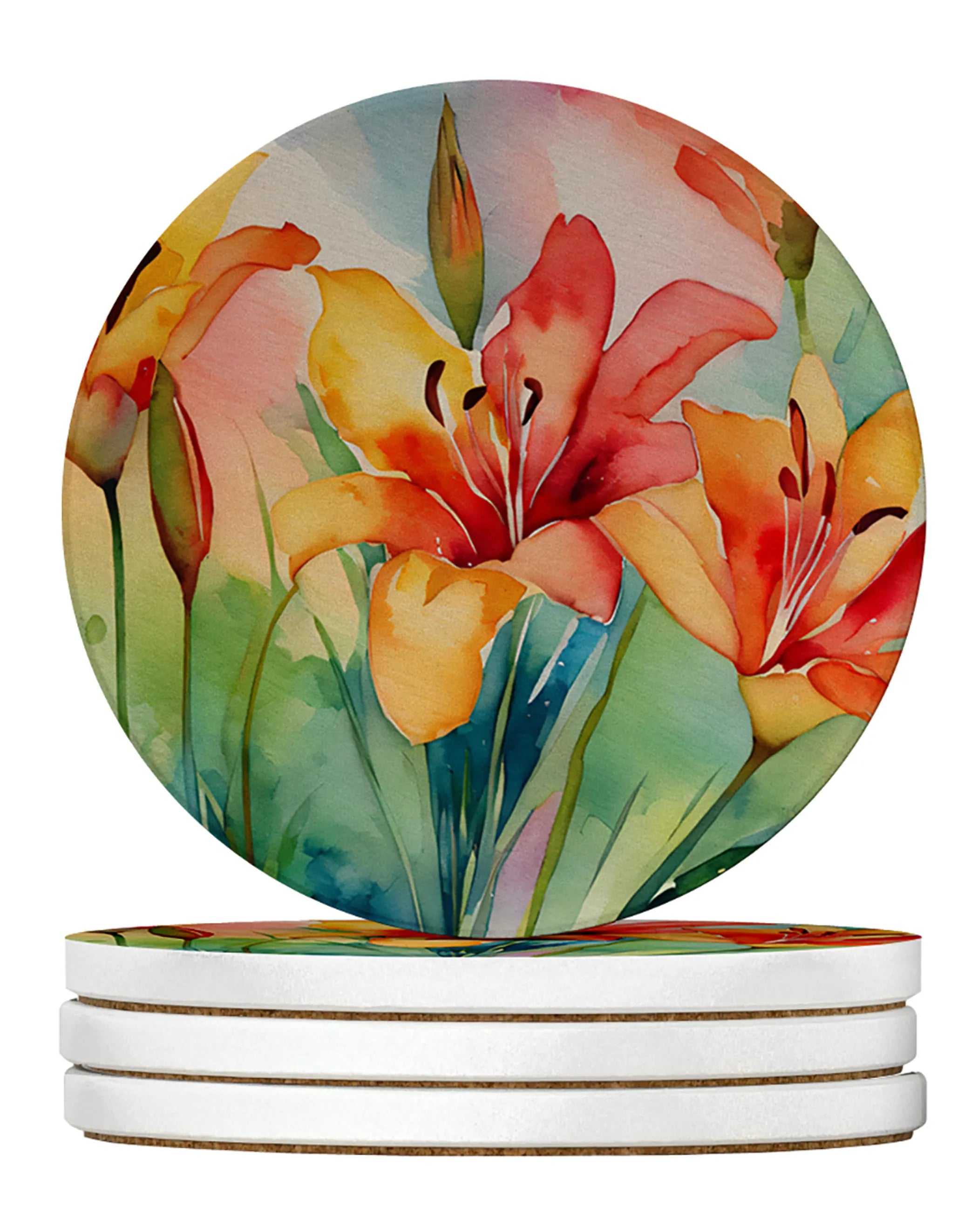 Flowers in Watercolor Large Sandstone Coasters