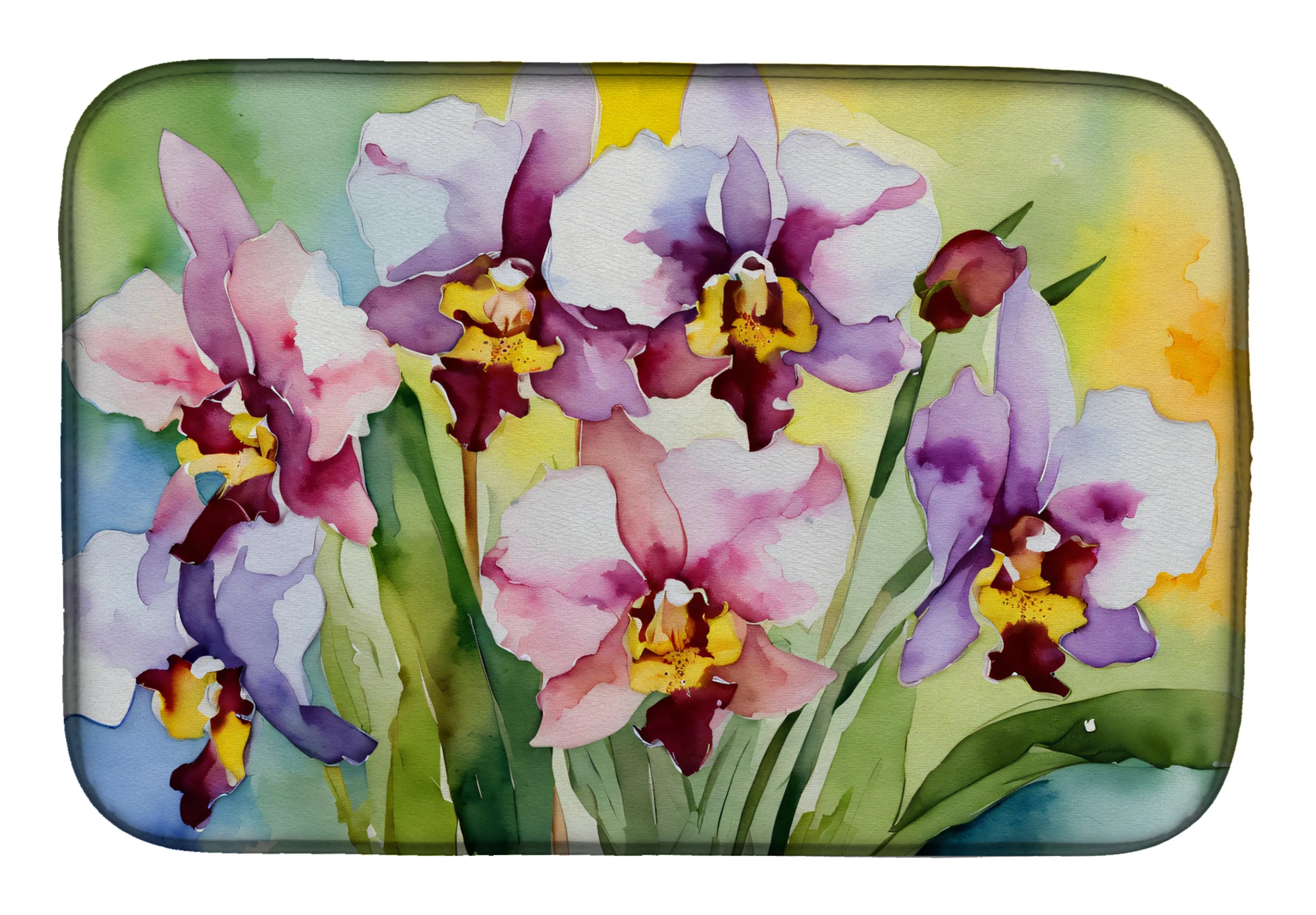 Flowers in Watercolor Dish Drying Mat - Size: 14  X 21" | Pack Of: 1 | Collection name: Flowers in watercolor