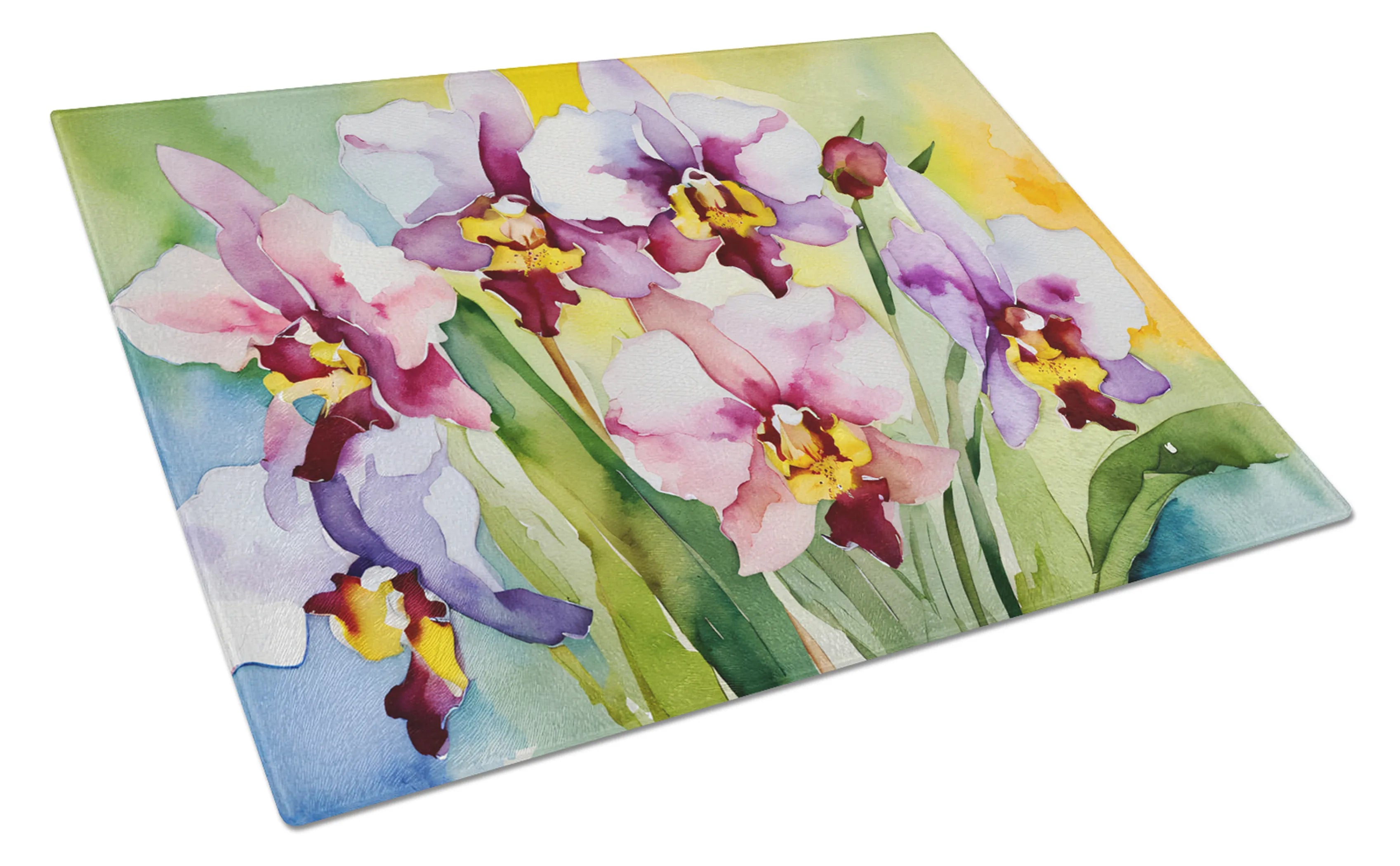 Flowers in Watercolor Glass Cutting Board - Size: LARGE | Pack Of: 1 | Collection name: Flowers in watercolor