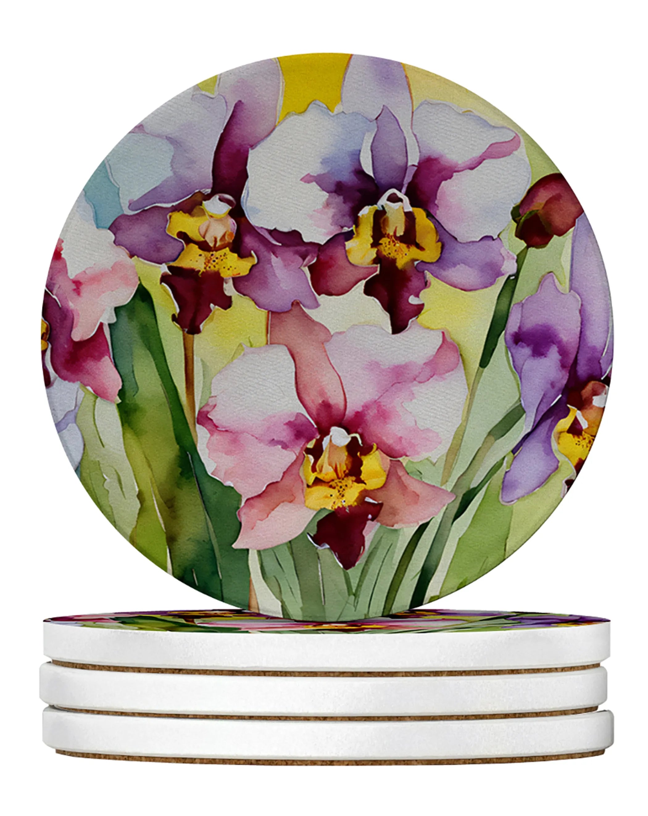 Flowers in Watercolor Large Sandstone Coasters