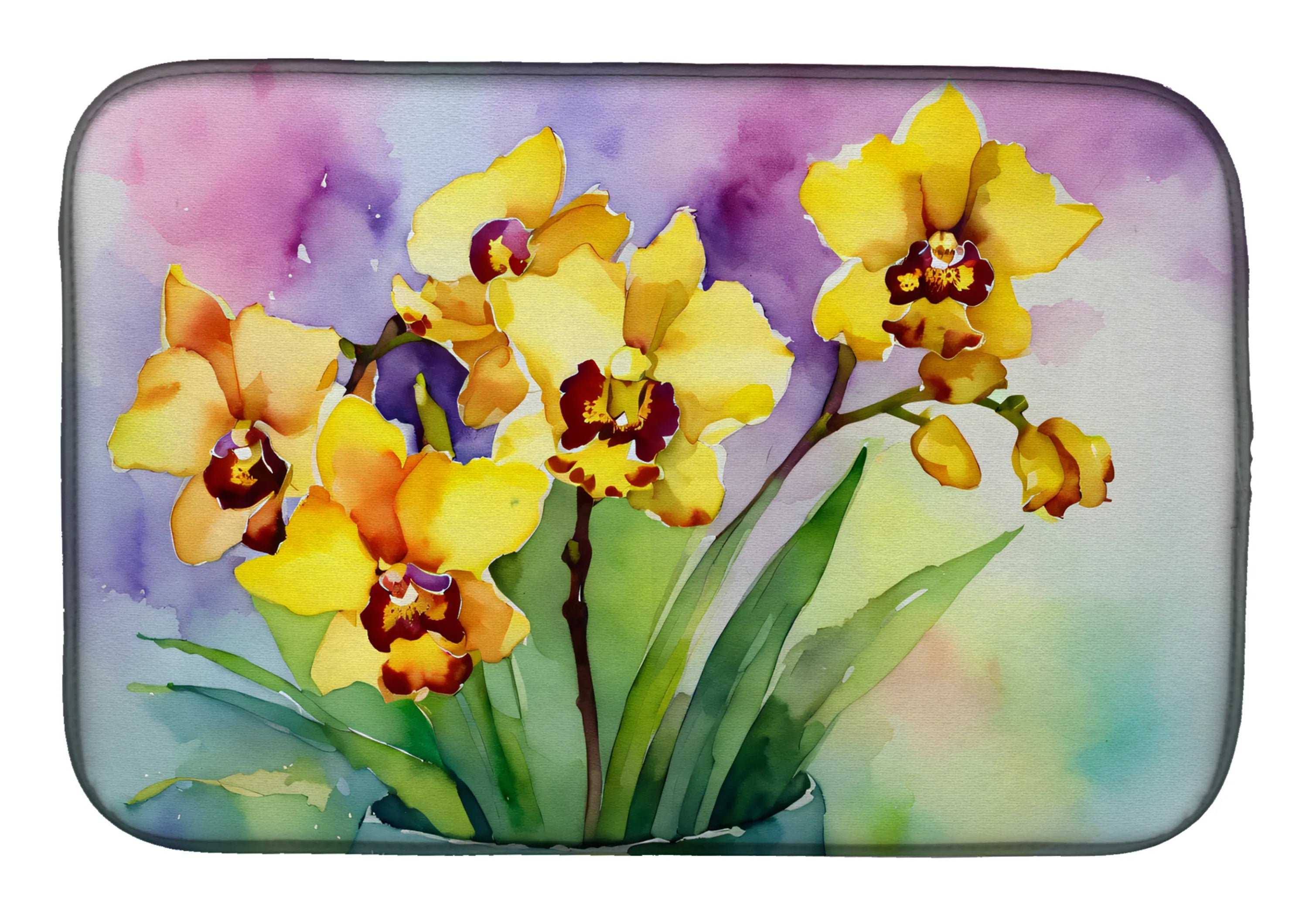 Flowers in Watercolor Dish Drying Mat - Size: 14  X 21" | Pack Of: 1 | Collection name: Flowers in watercolor