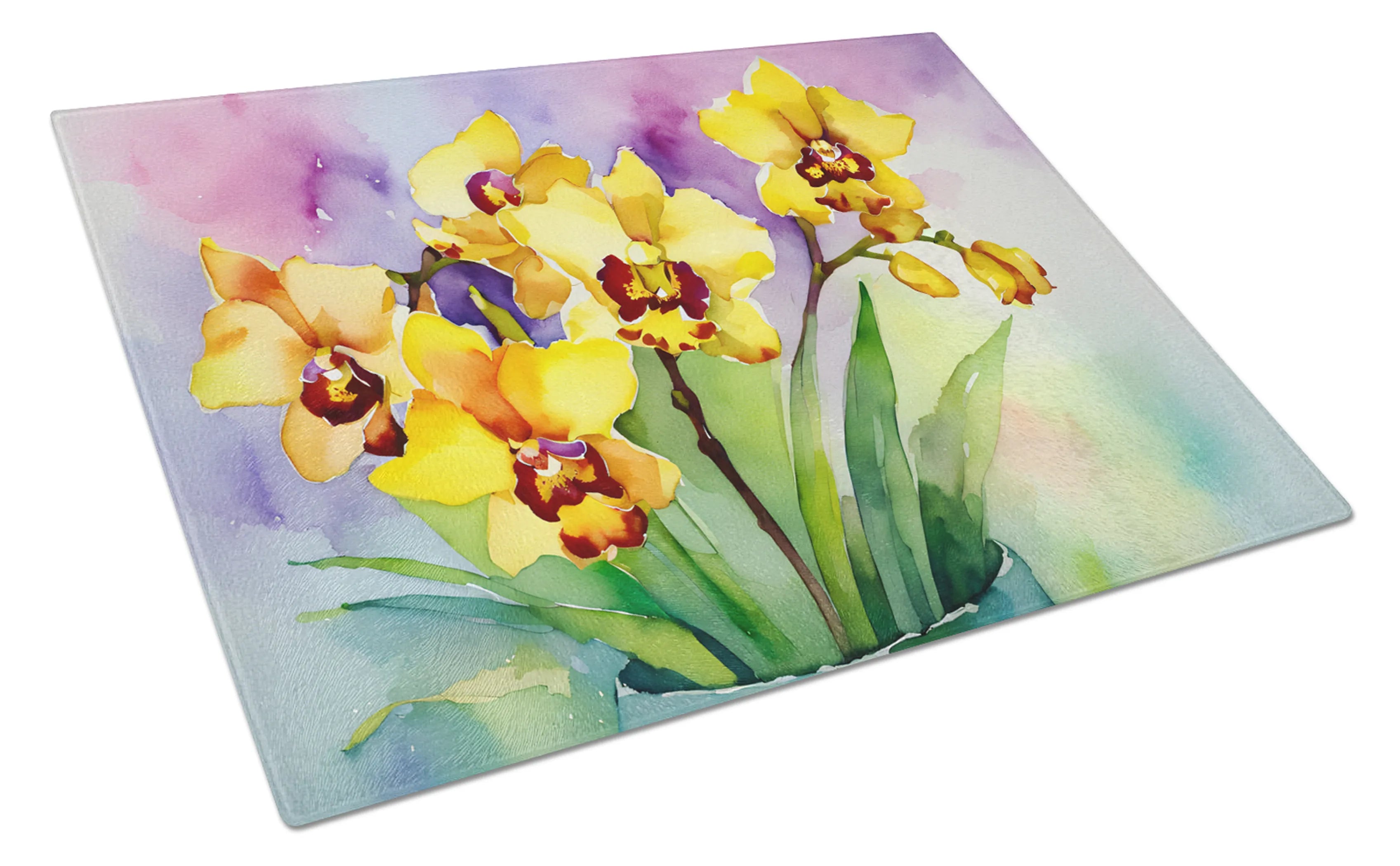 Flowers in Watercolor Glass Cutting Board - Size: LARGE | Pack Of: 1 | Collection name: Flowers in watercolor