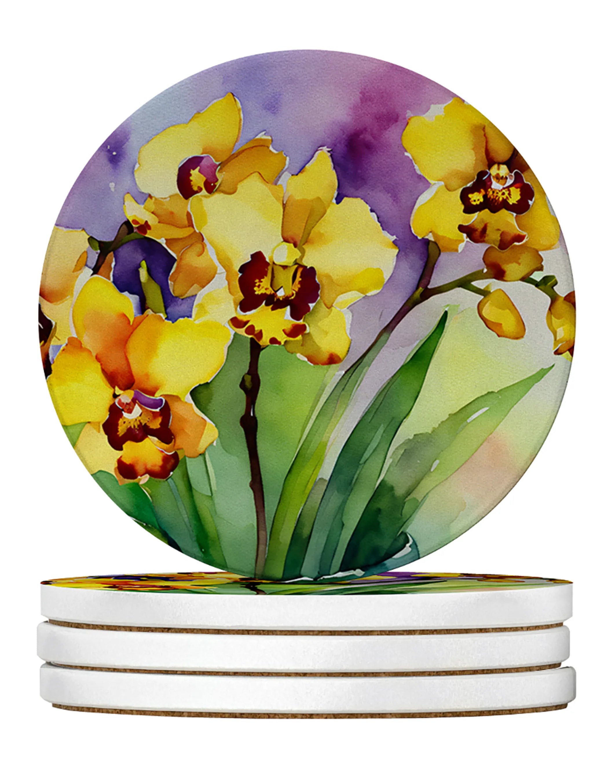 Flowers in Watercolor Large Sandstone Coasters