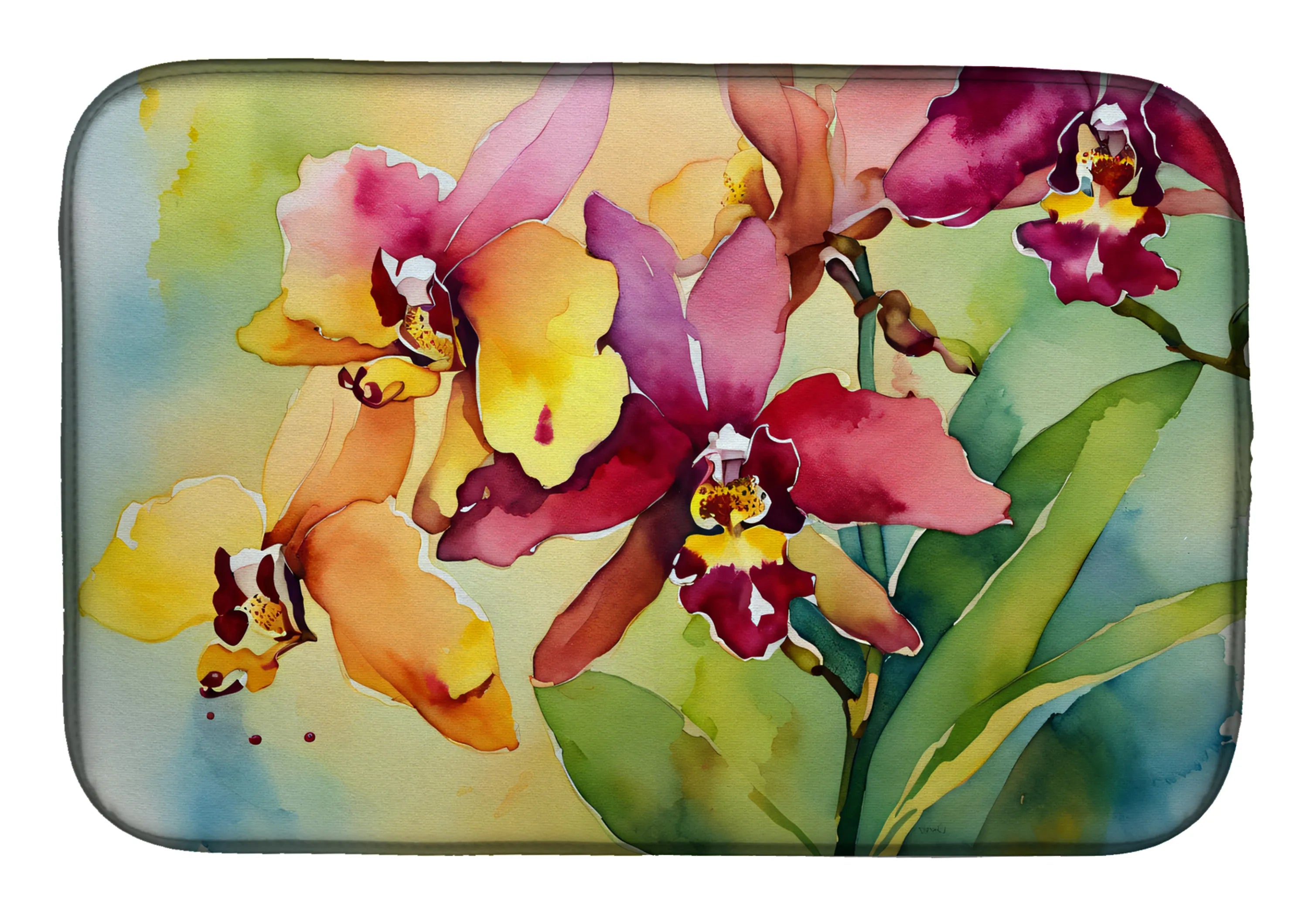 Flowers in Watercolor Dish Drying Mat - Size: 14  X 21" | Pack Of: 1 | Collection name: Flowers in watercolor