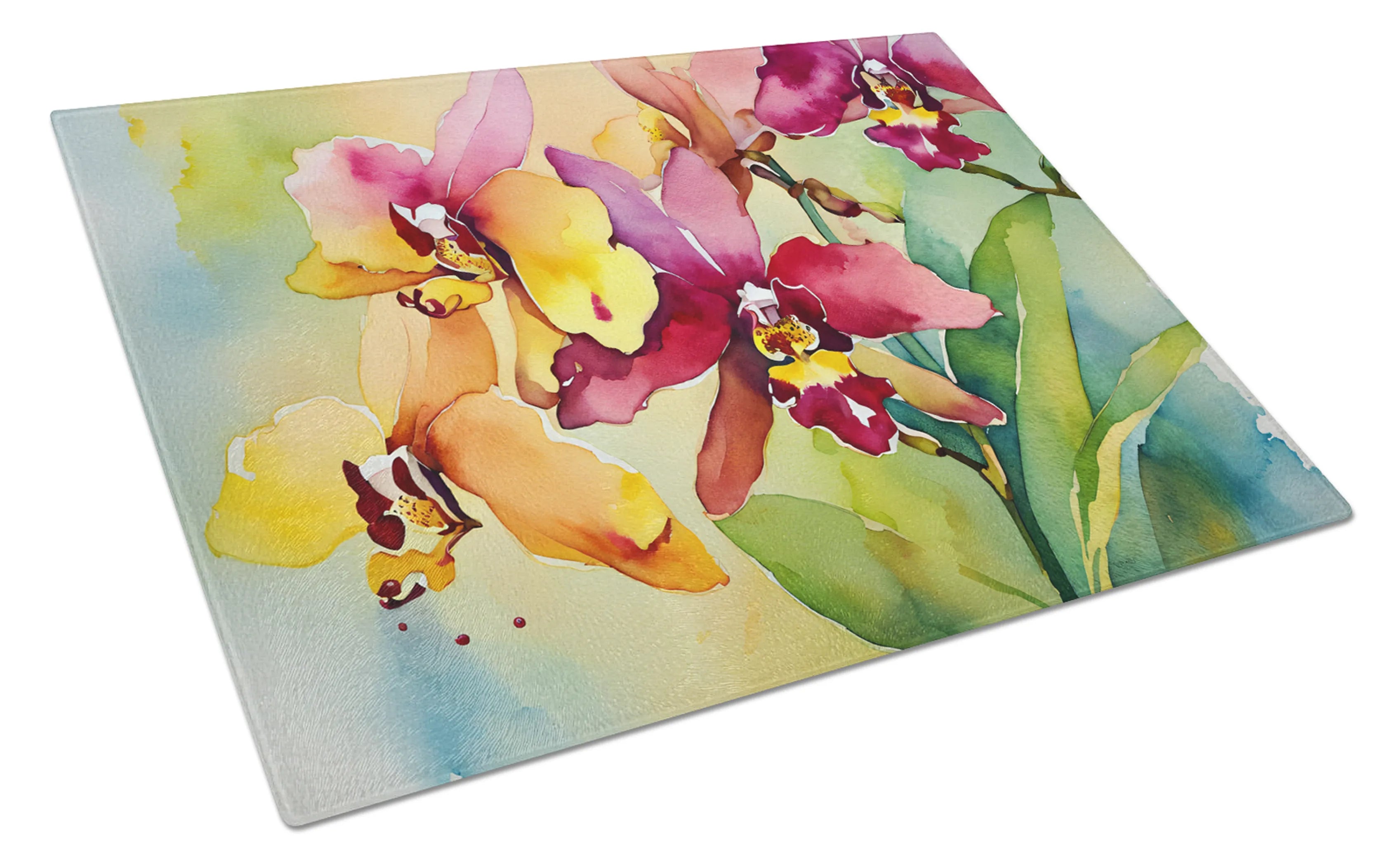 Flowers in Watercolor Glass Cutting Board - Size: LARGE | Pack Of: 1 | Collection name: Flowers in watercolor