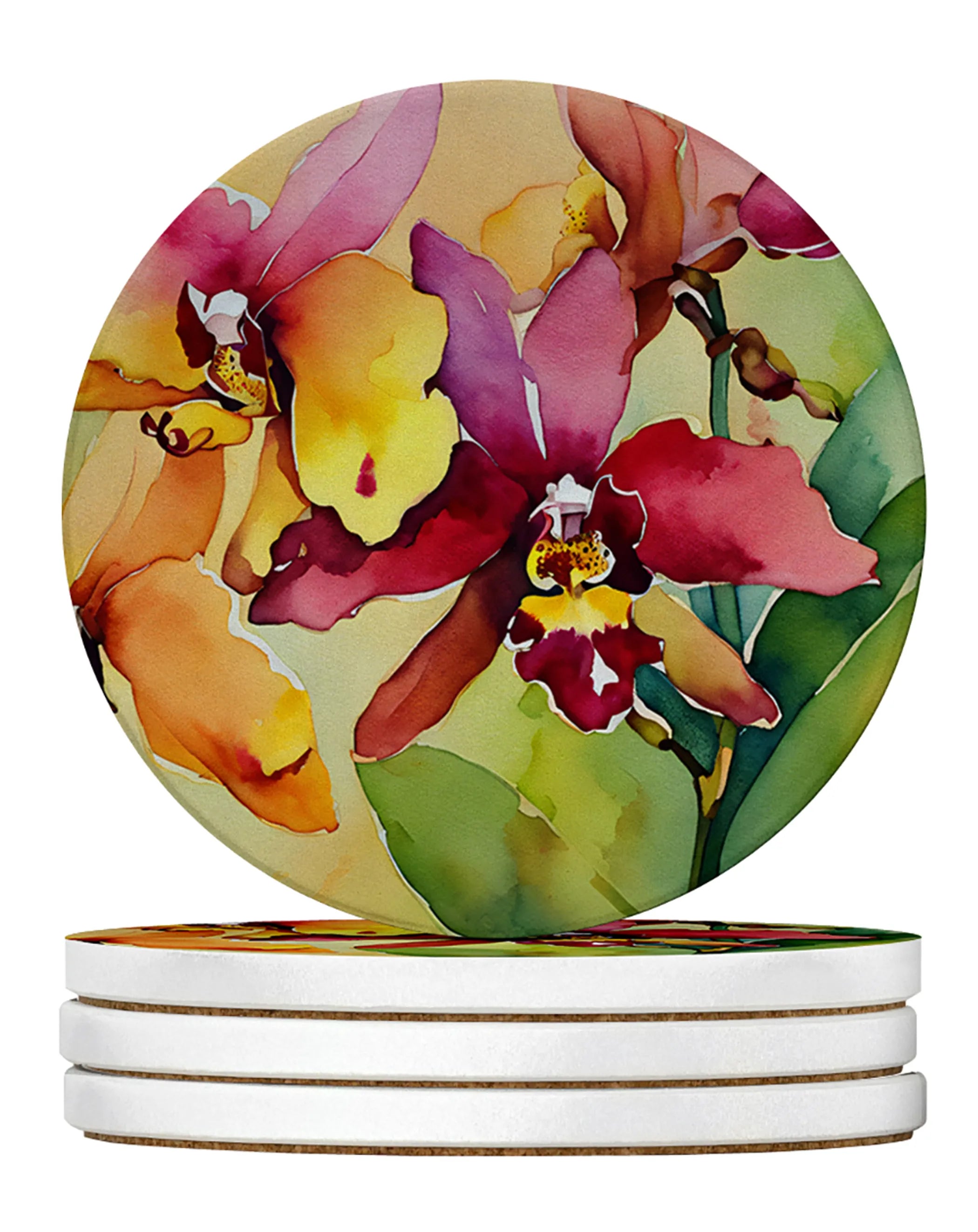 Flowers in Watercolor Large Sandstone Coasters
