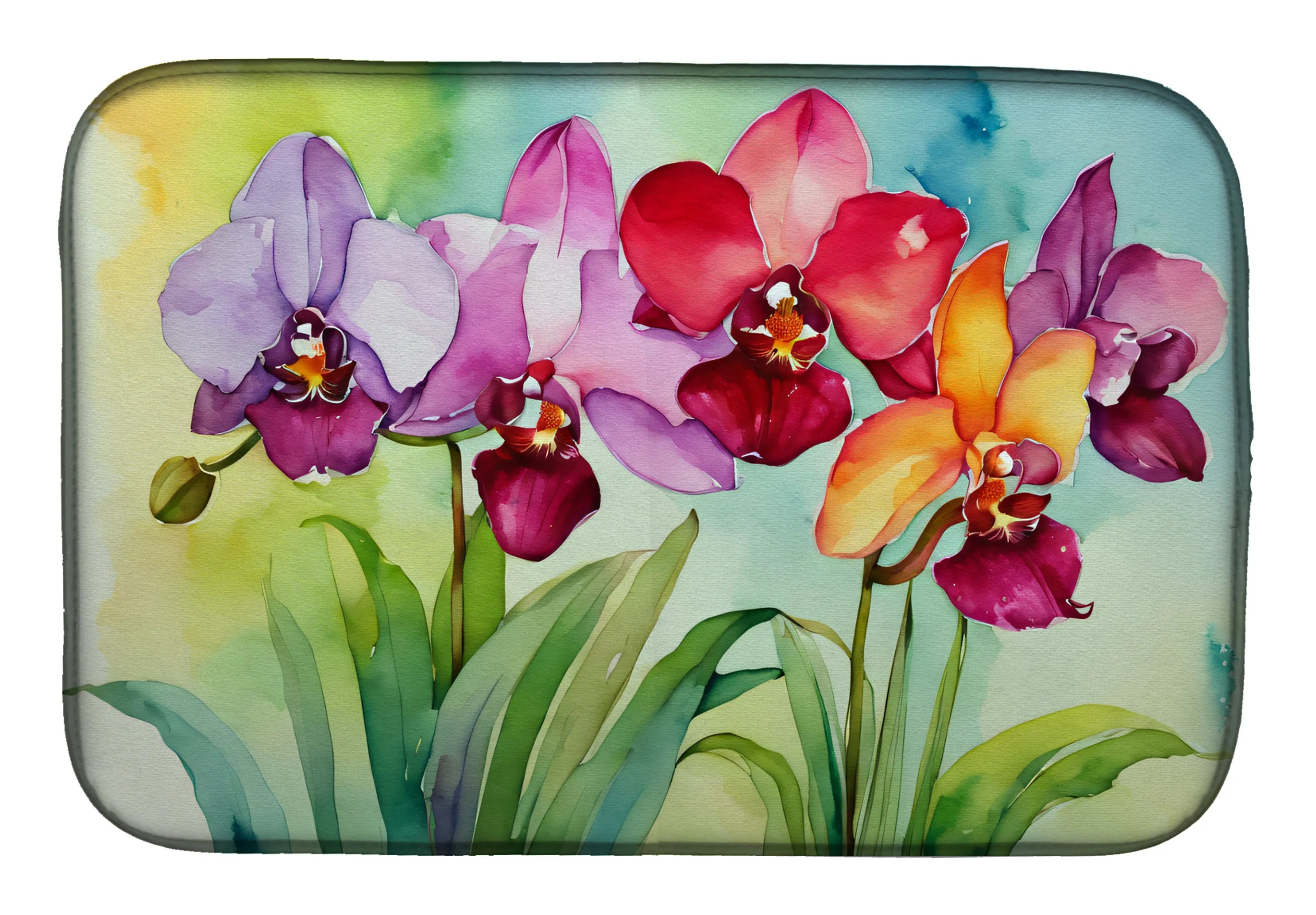 Flowers in Watercolor Dish Drying Mat - Size: 14  X 21" | Pack Of: 1 | Collection name: Flowers in watercolor
