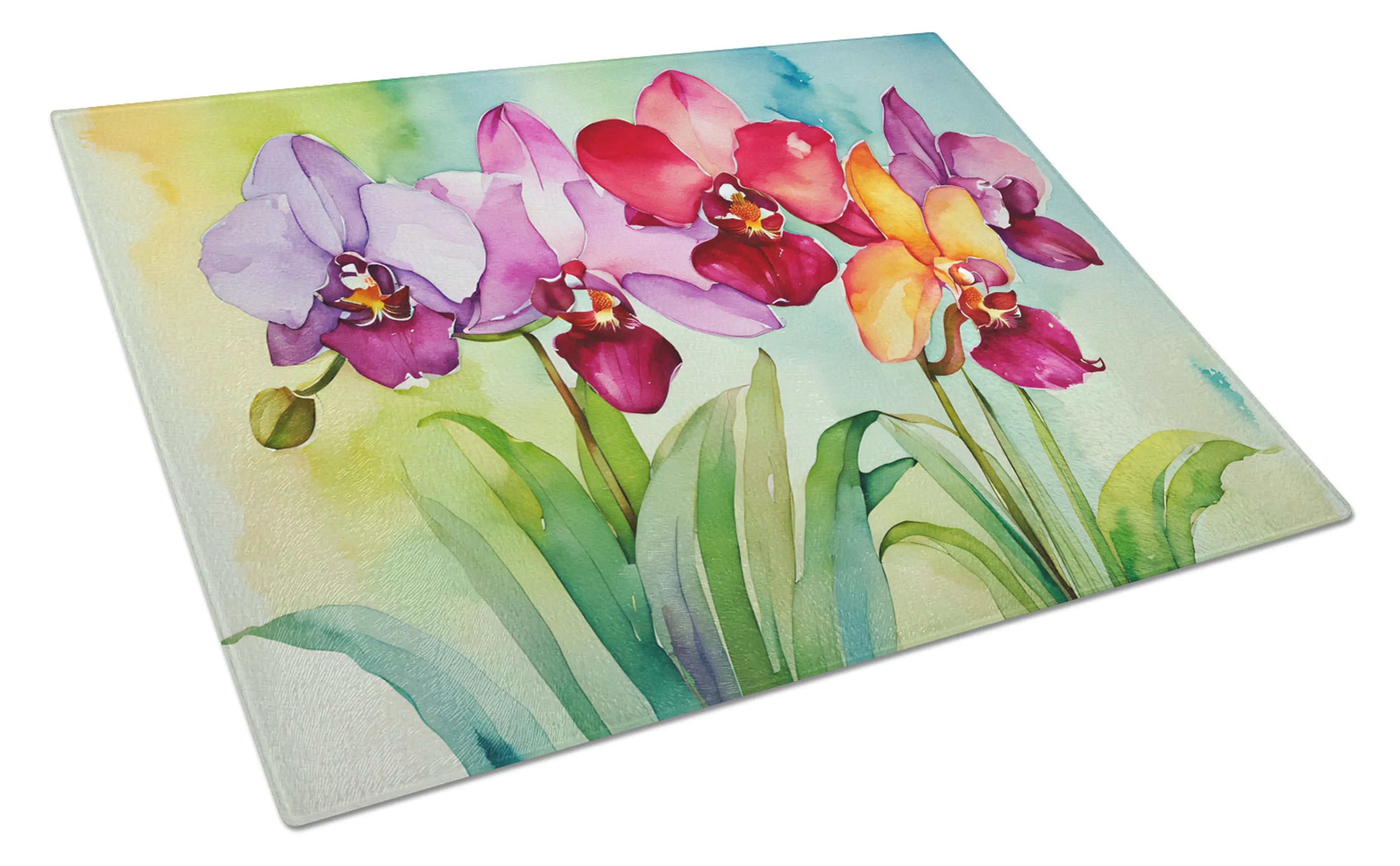 Flowers in Watercolor Glass Cutting Board - Size: LARGE | Pack Of: 1 | Collection name: Flowers in watercolor