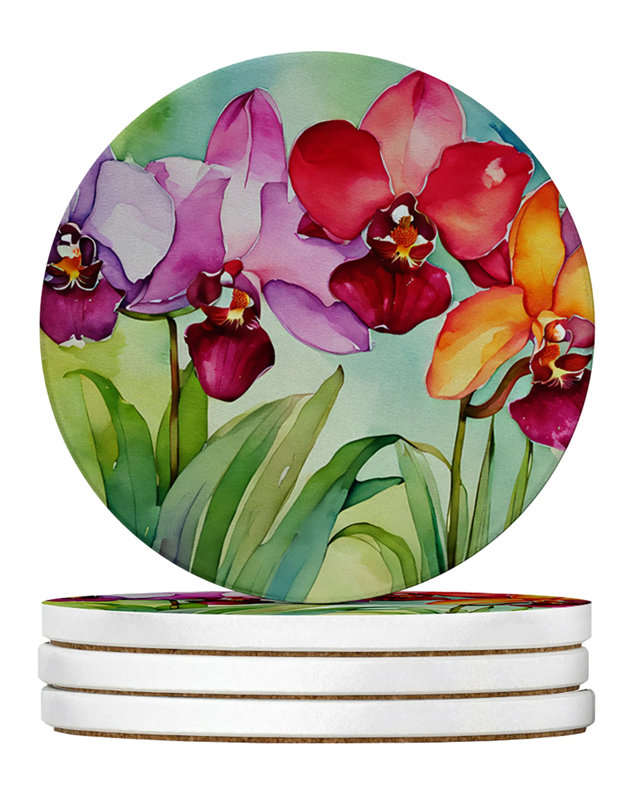 Flowers in Watercolor Large Sandstone Coasters