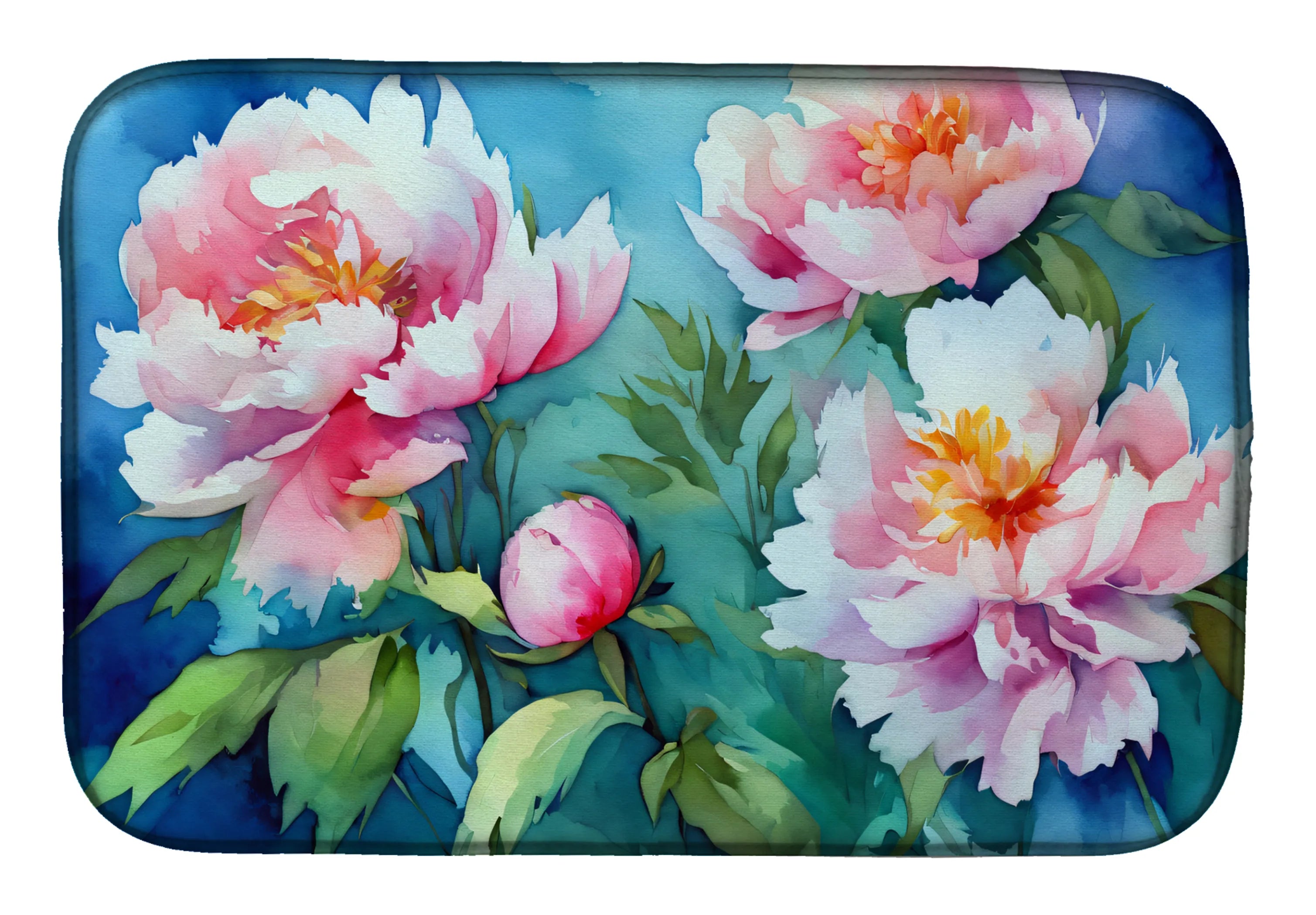 Flowers in Watercolor Dish Drying Mat - Size: 14  X 21" | Pack Of: 1 | Collection name: Flowers in watercolor