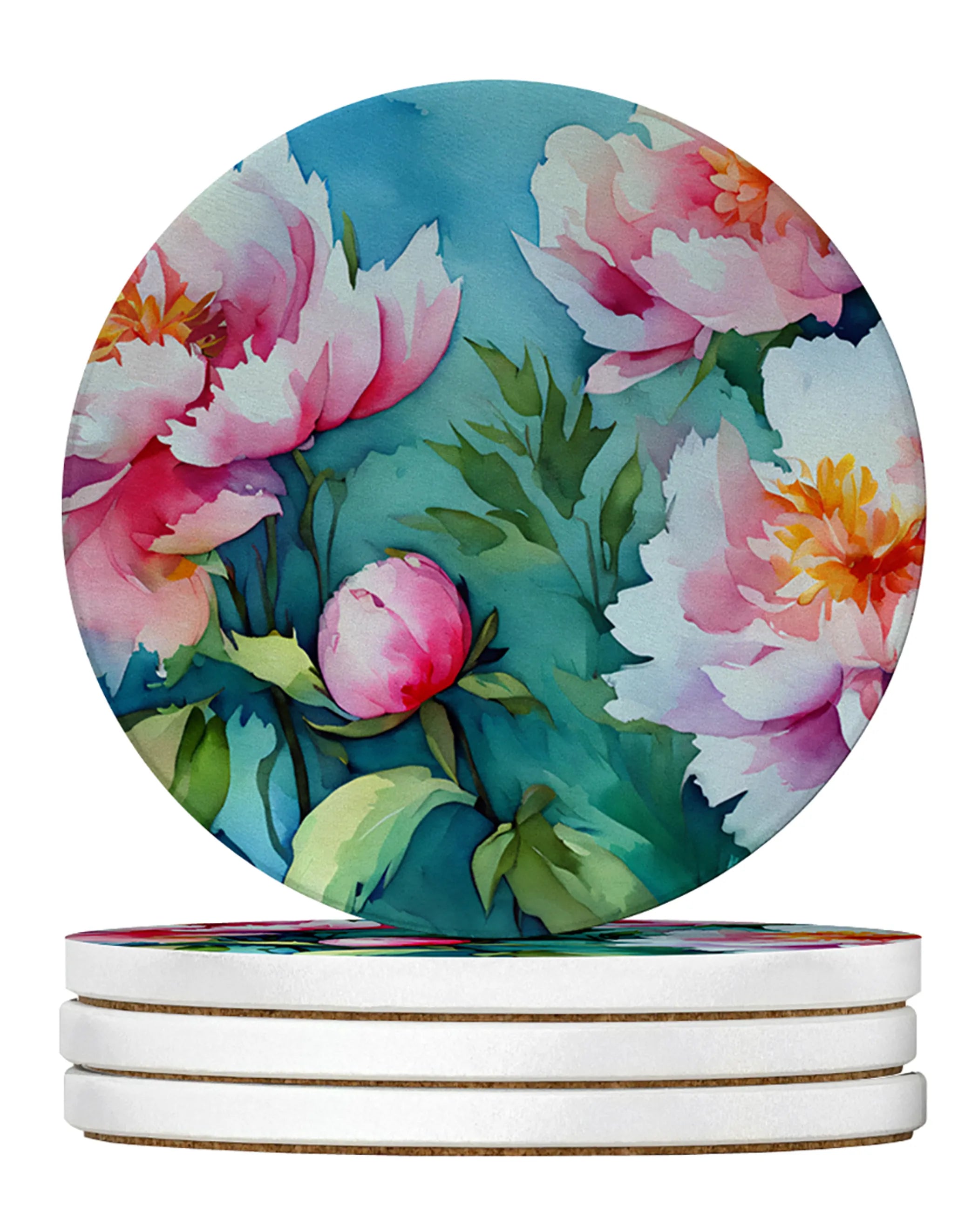 Flowers in Watercolor Large Sandstone Coasters