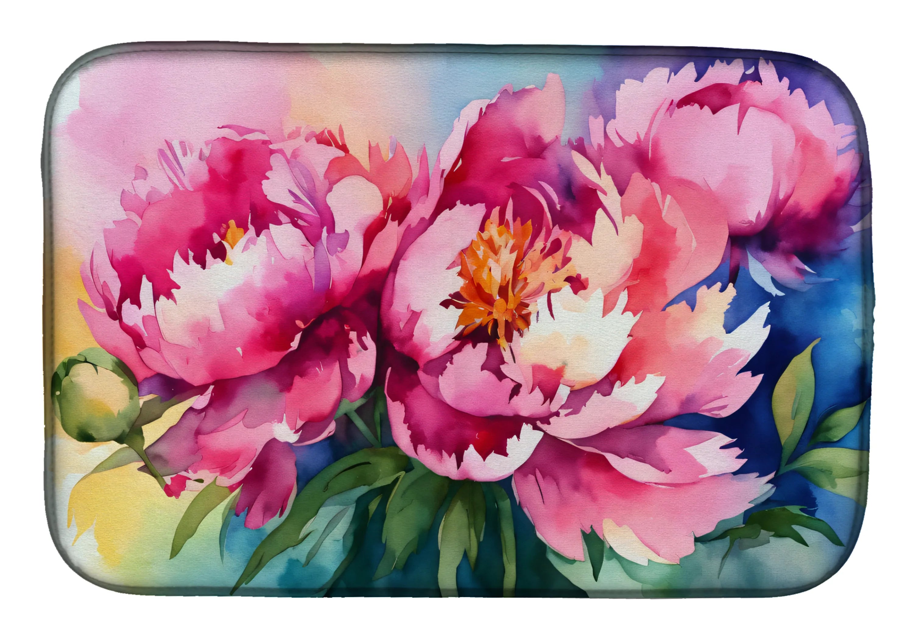 Flowers in Watercolor Dish Drying Mat - Size: 14  X 21" | Pack Of: 1 | Collection name: Flowers in watercolor
