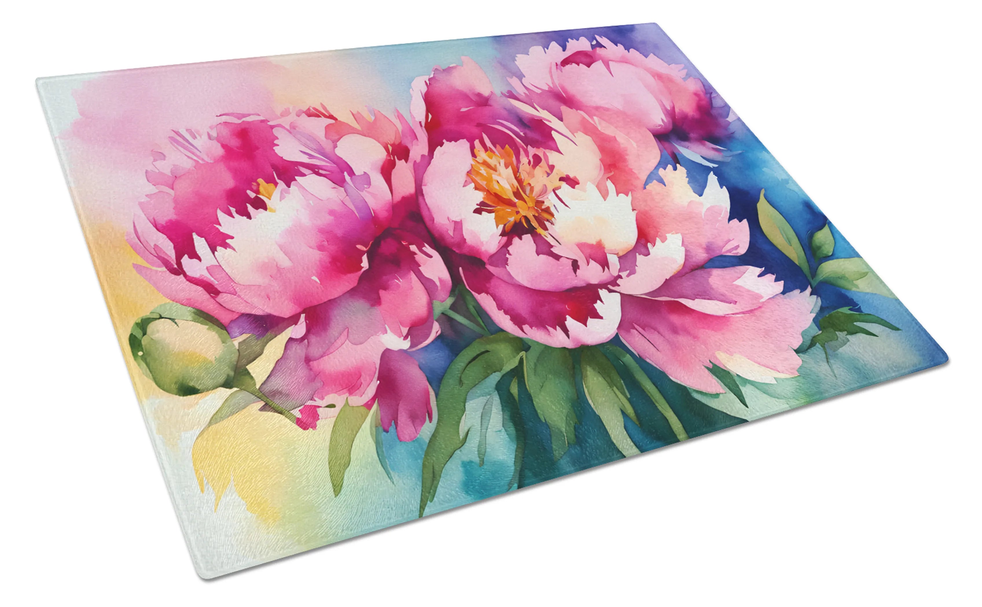 Flowers in Watercolor Glass Cutting Board - Size: LARGE | Pack Of: 1 | Collection name: Flowers in watercolor