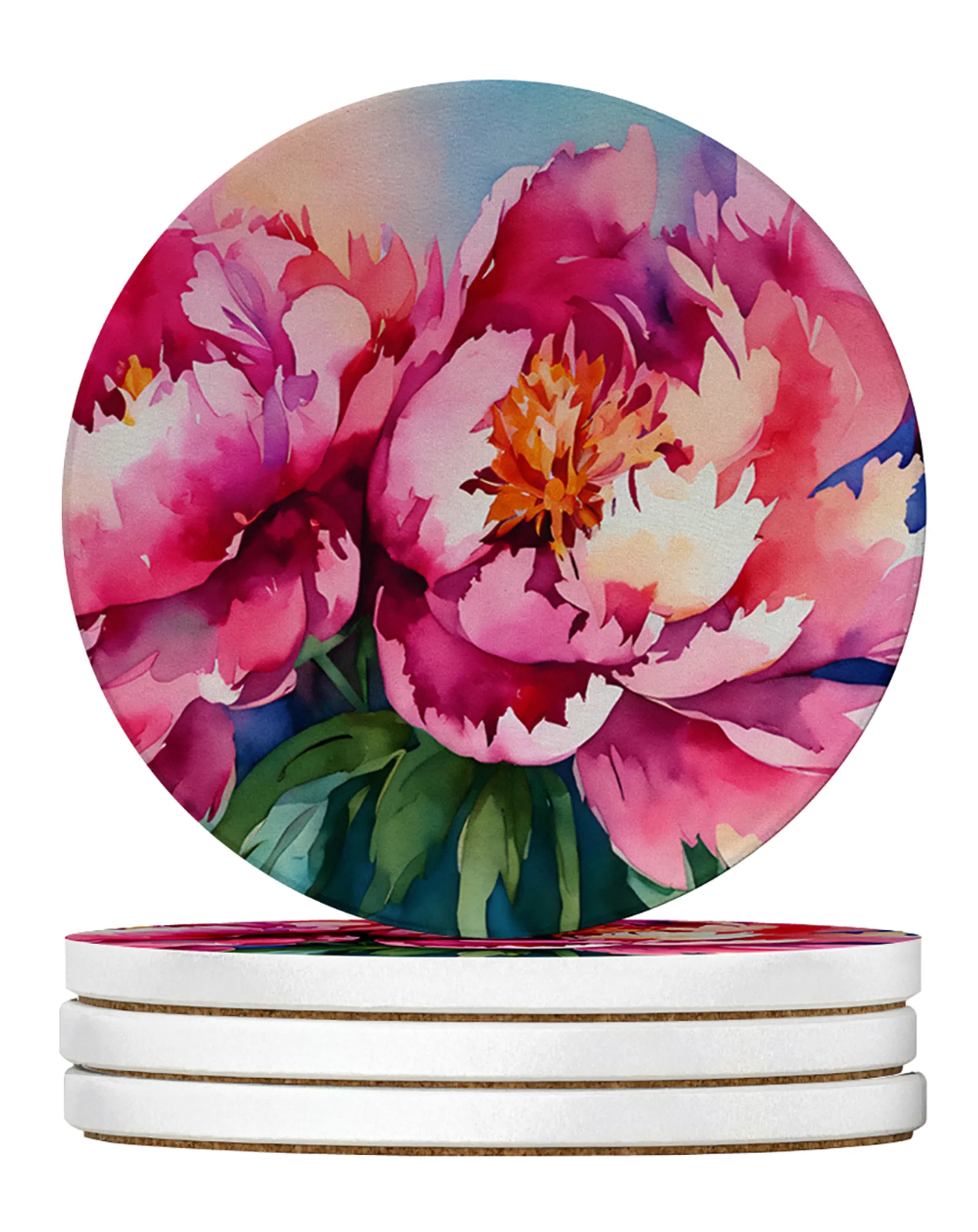 Flowers in Watercolor Large Sandstone Coasters