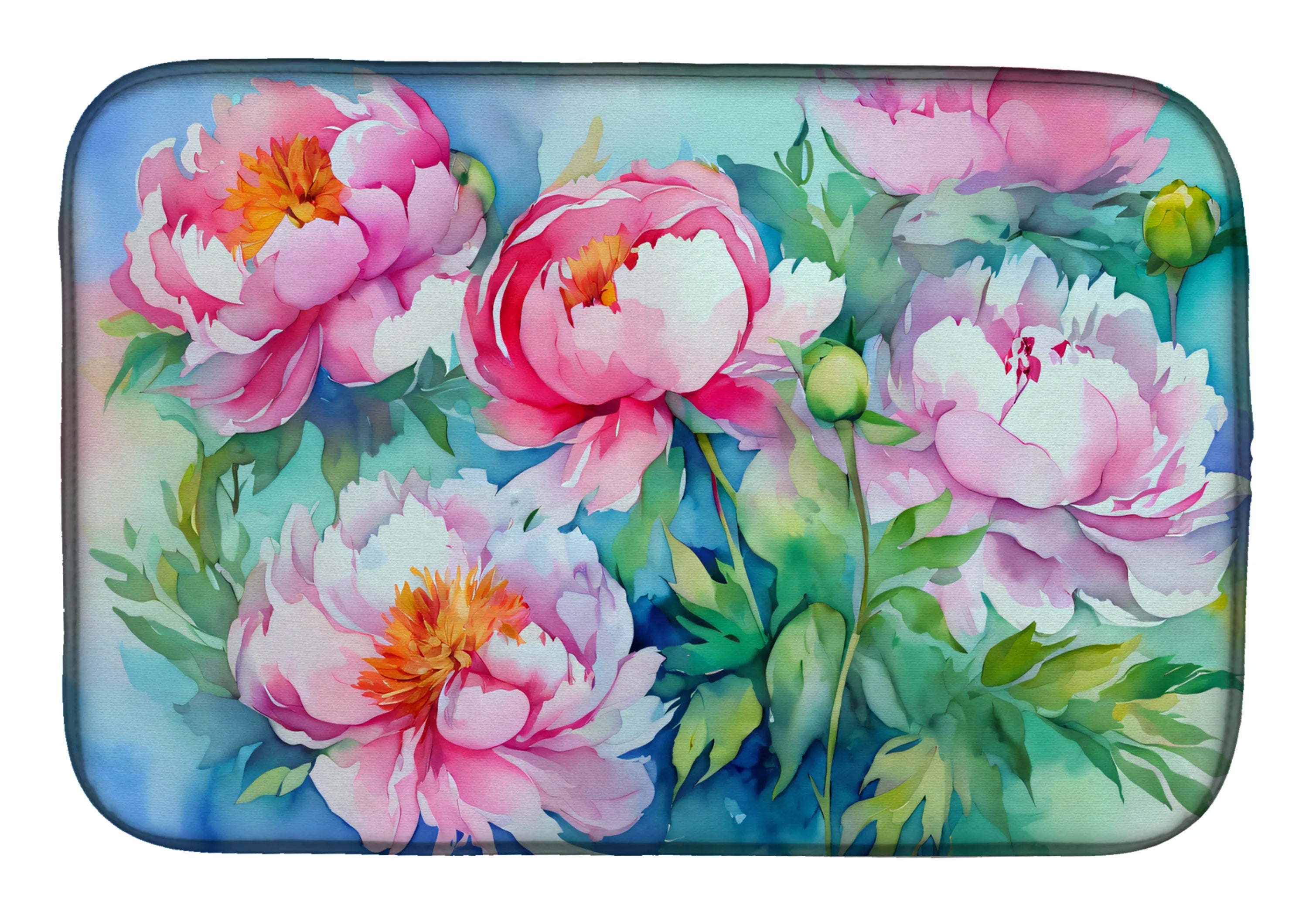 Flowers in Watercolor Dish Drying Mat - Size: 14  X 21" | Pack Of: 1 | Collection name: Flowers in watercolor