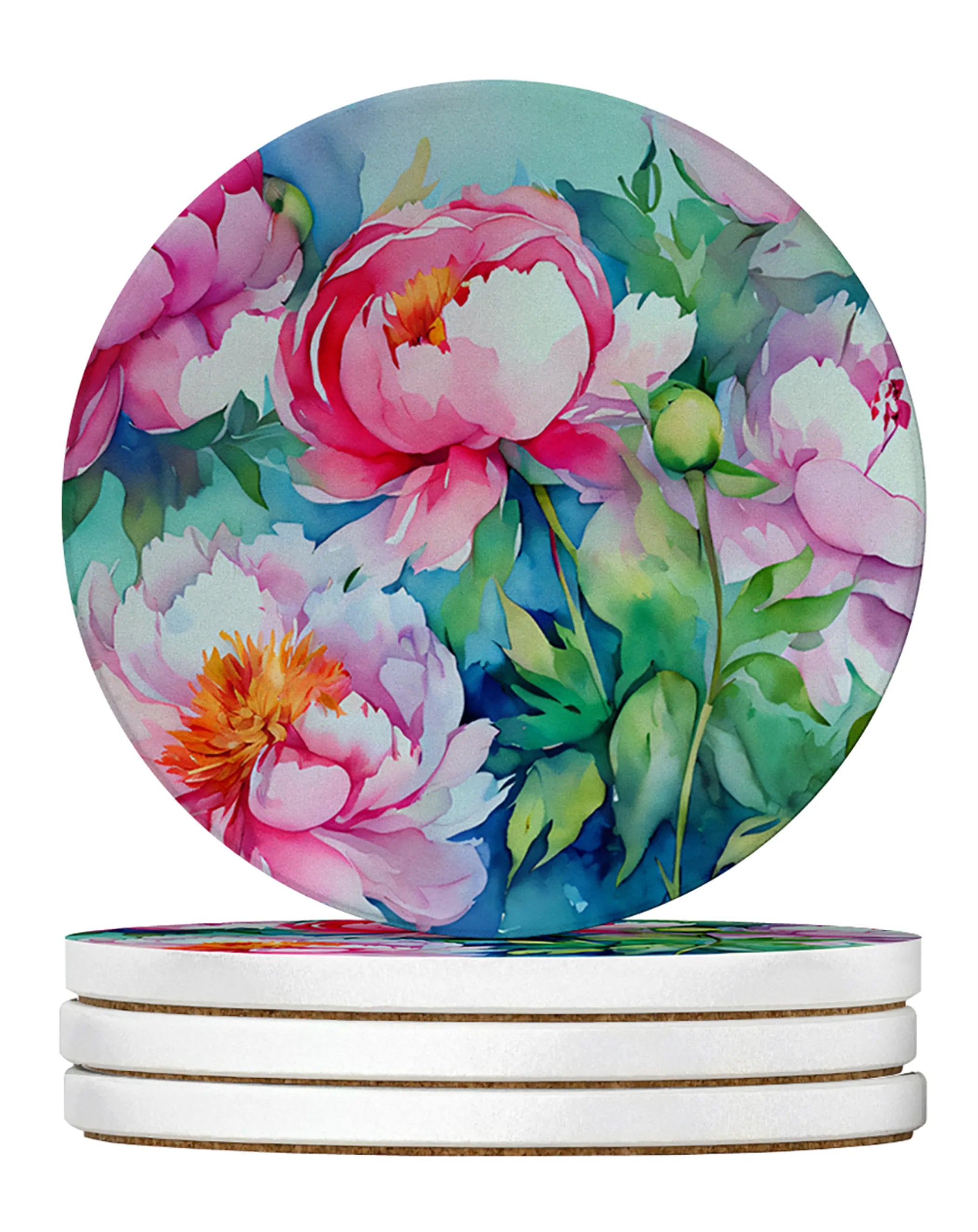 Flowers in Watercolor Large Sandstone Coasters