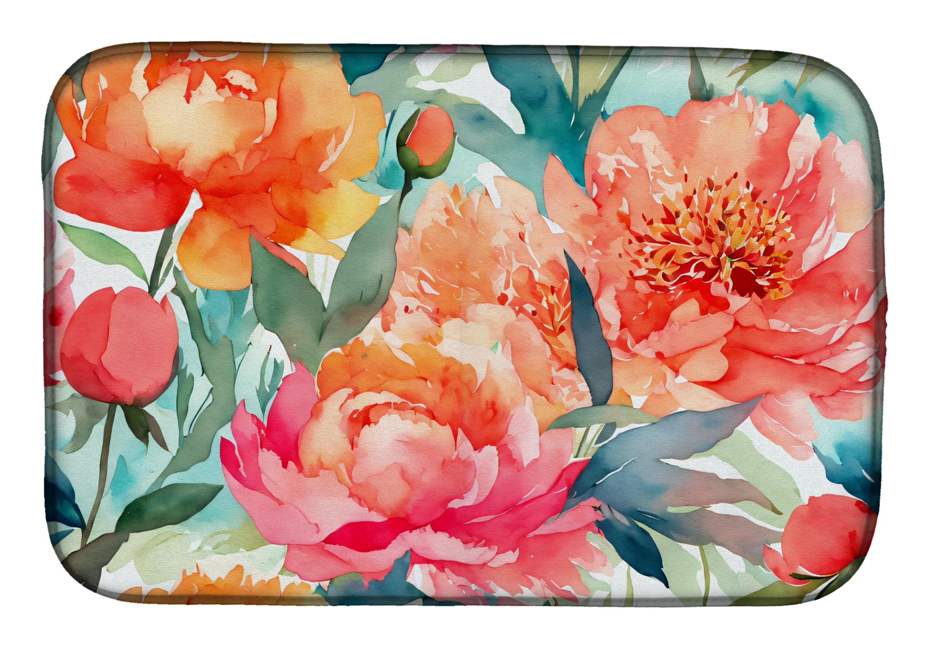 Flowers in Watercolor Dish Drying Mat - Size: 14  X 21" | Pack Of: 1 | Collection name: Flowers in watercolor