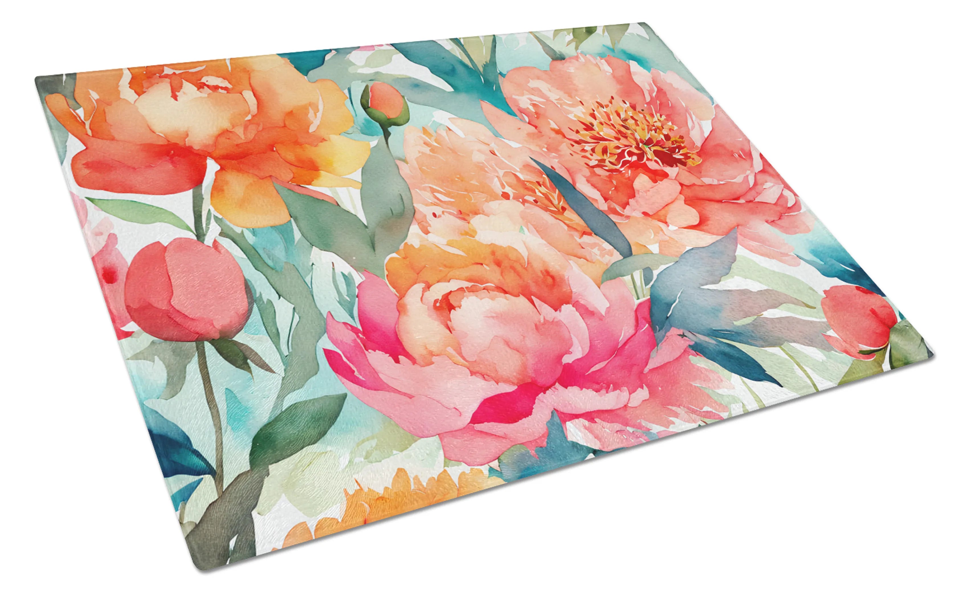 Flowers in Watercolor Glass Cutting Board - Size: LARGE | Pack Of: 1 | Collection name: Flowers in watercolor