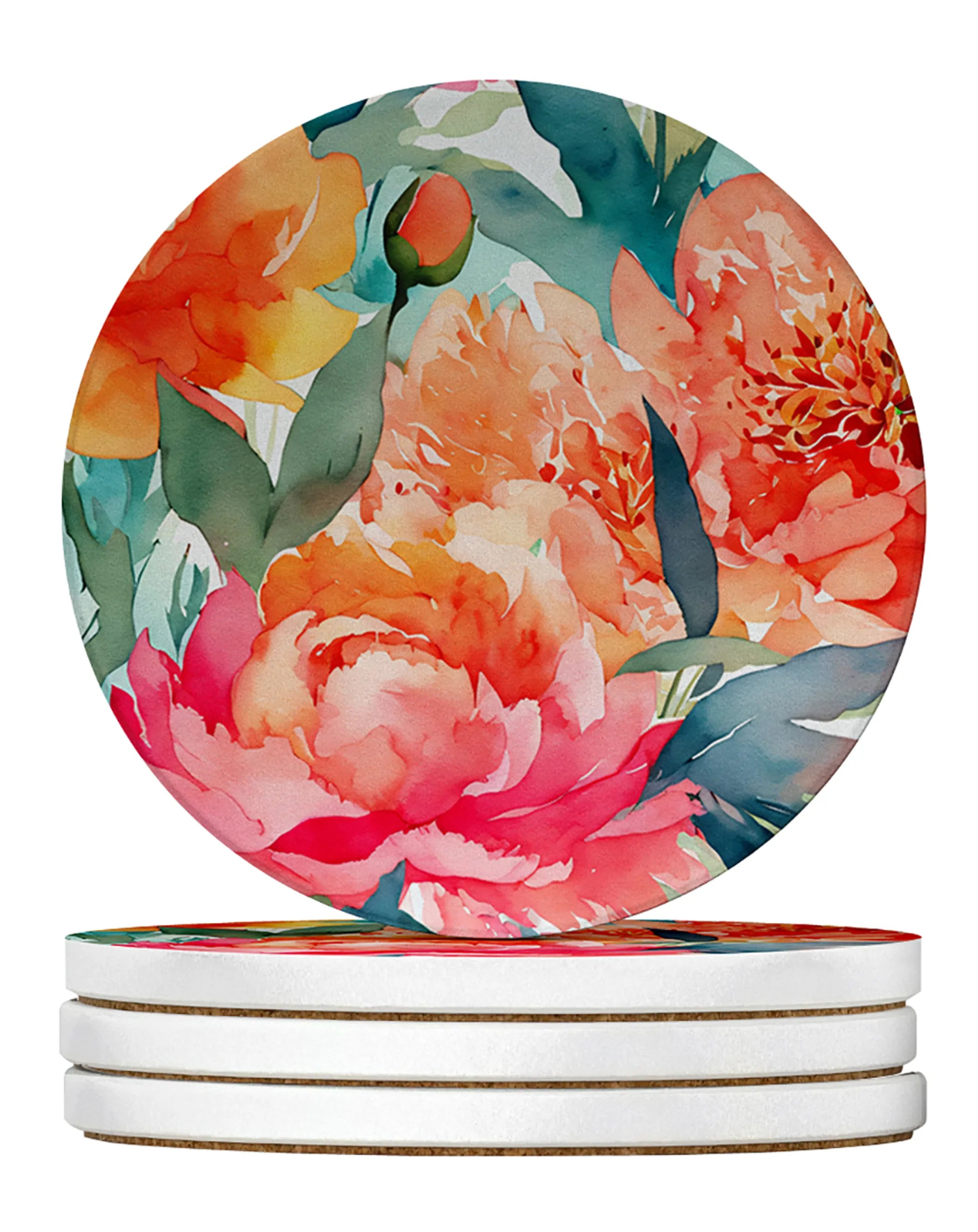 Flowers in Watercolor Large Sandstone Coasters